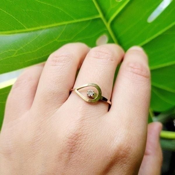 Vintage Dainty Gold Avon Rhinestone Ring
