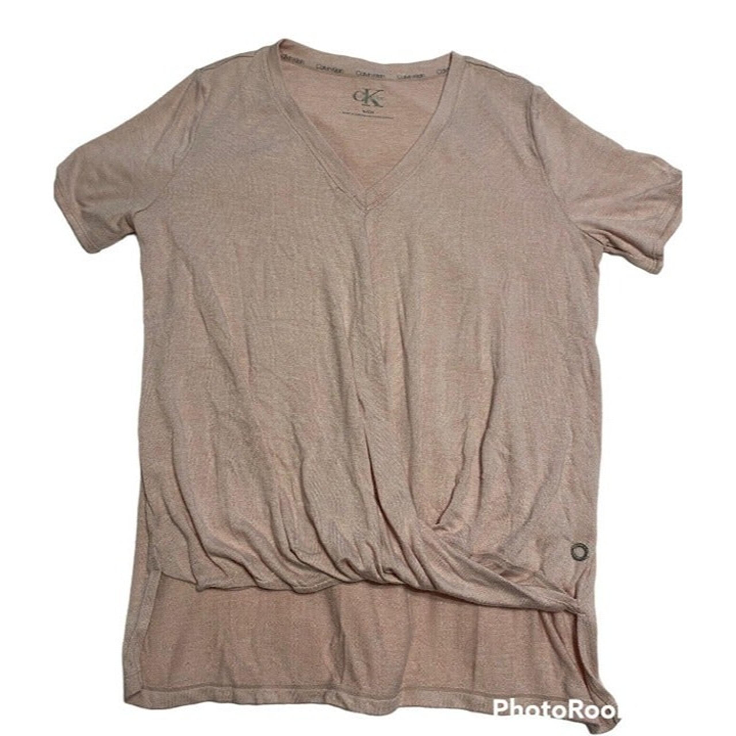 Calvin Klein CK Pale Pink V-Neck Twist Front Tee Small