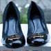Tory Burch Black Patent Leather Caroline Reva Scrunch Pumps womens 9.5M