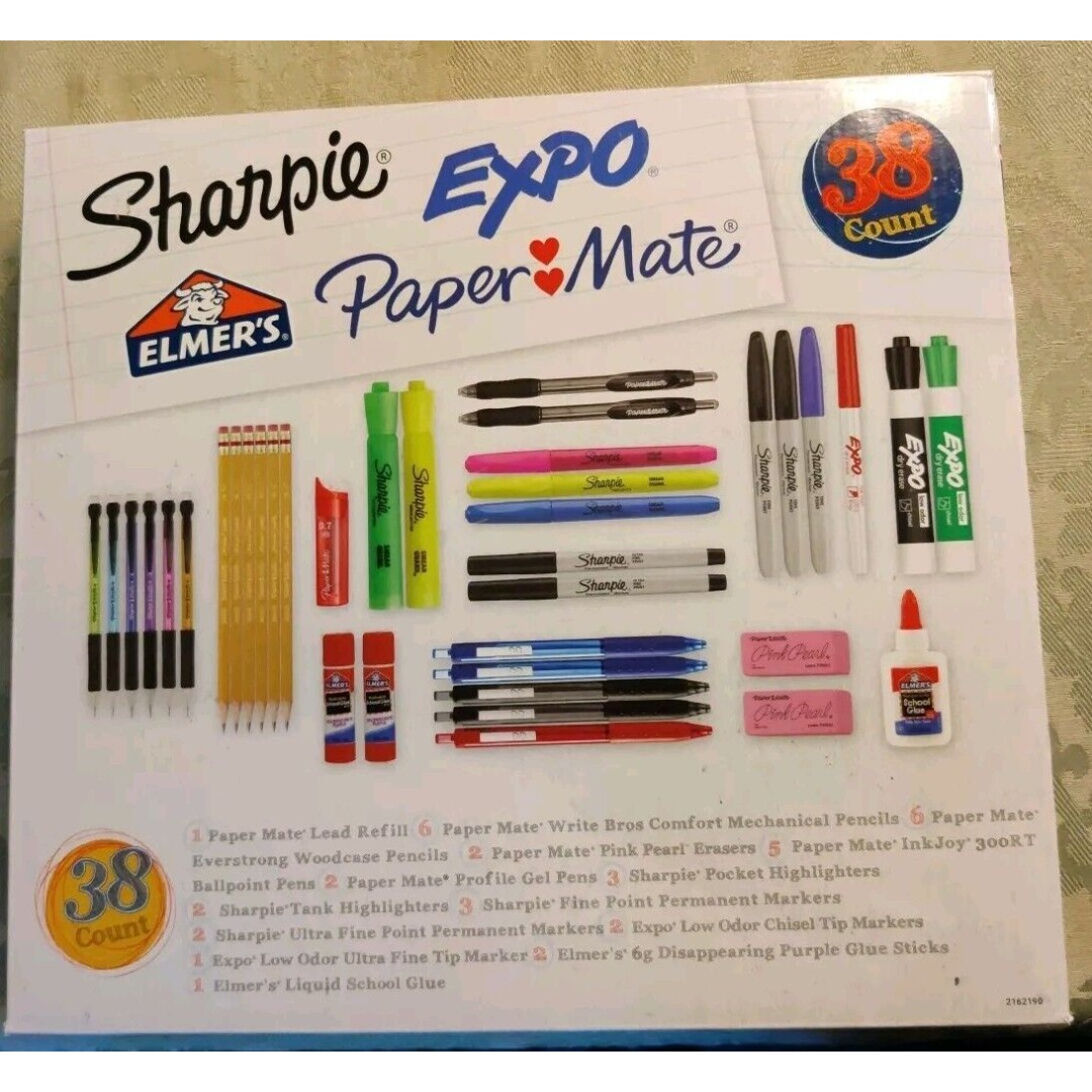 38-Piece School Supplies Kit Highlighters Pencils Glue Sticks Markers Sharpie