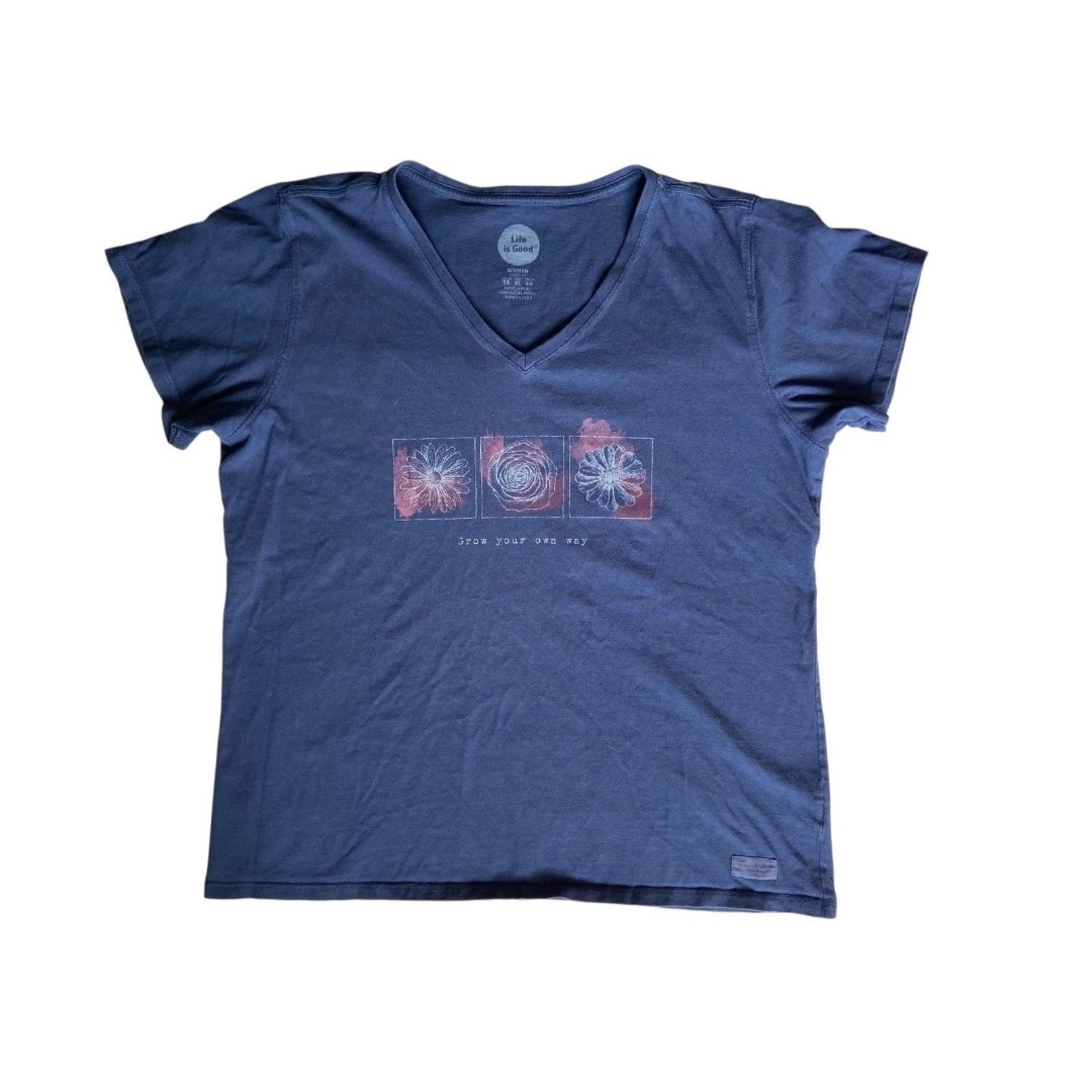 Life Is Good Women Classic Fit V Neck Short Sleeve Tee Size XL Grow Your Own Way
