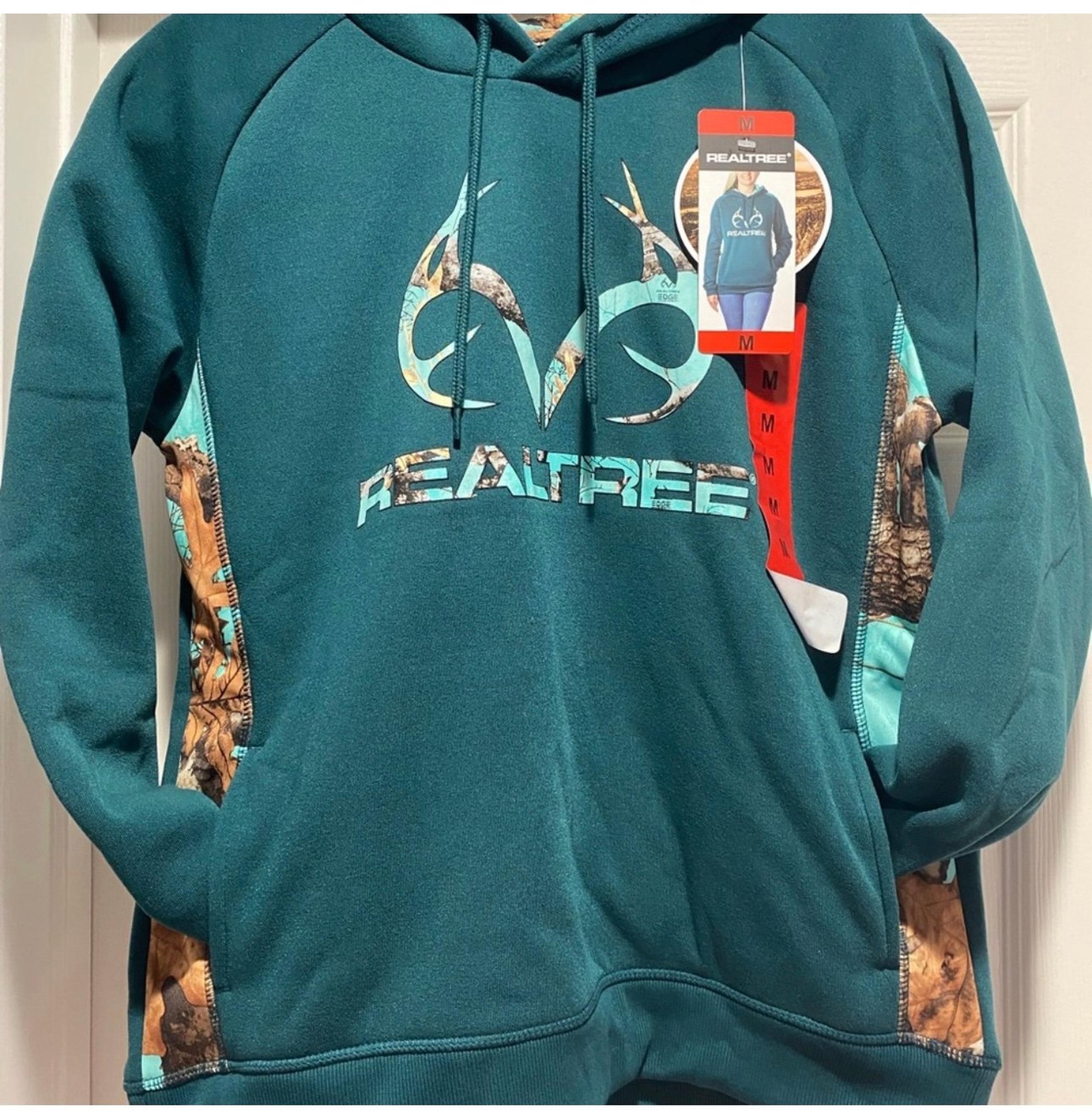 Real tree Pullover Hoodie NWT -Aqua/Dark Green