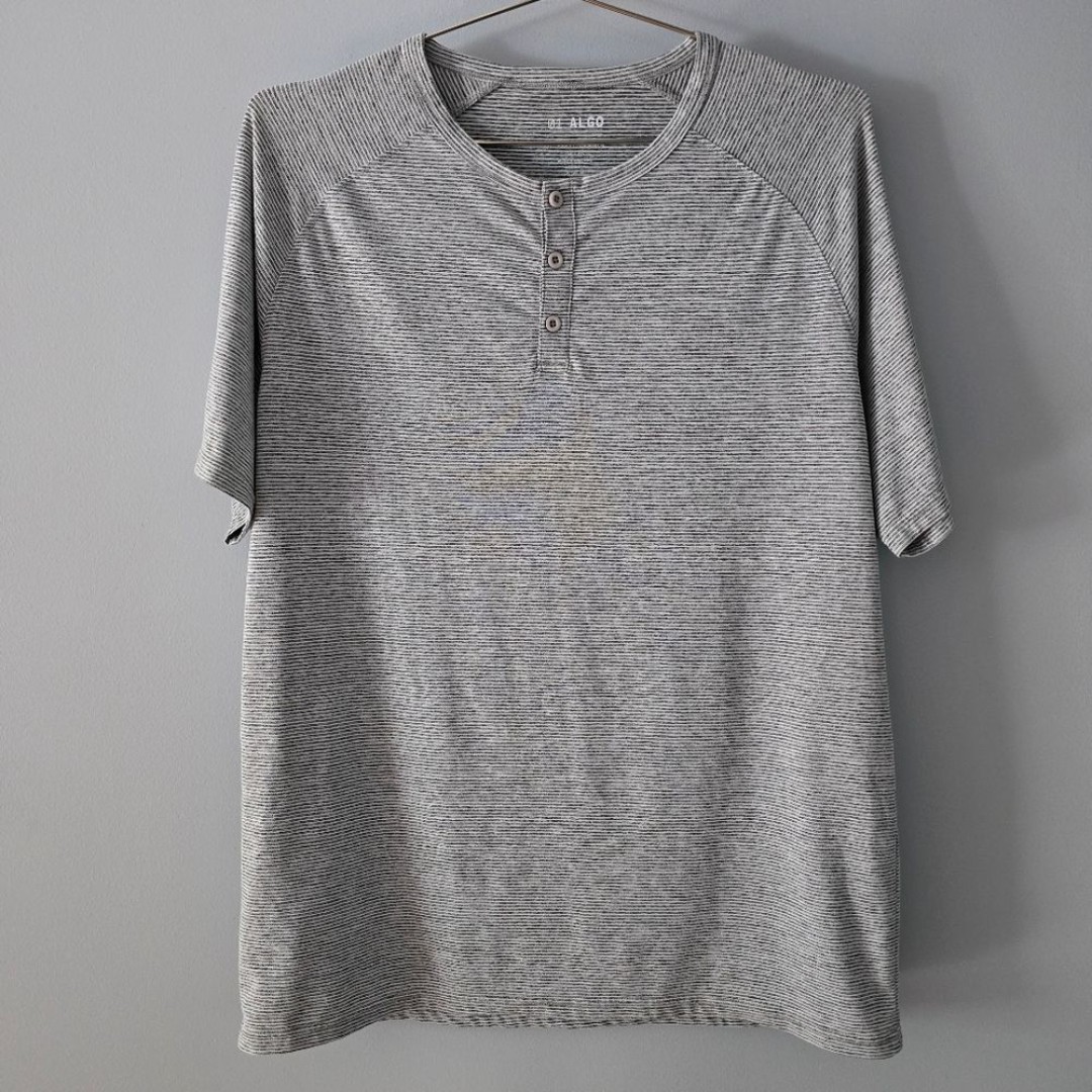 01.ALGO Gray Striped SPF 40 Performance Henley Size L