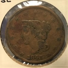 1843 Petit Head, Small Letter United States Large Cent (Fine 12)