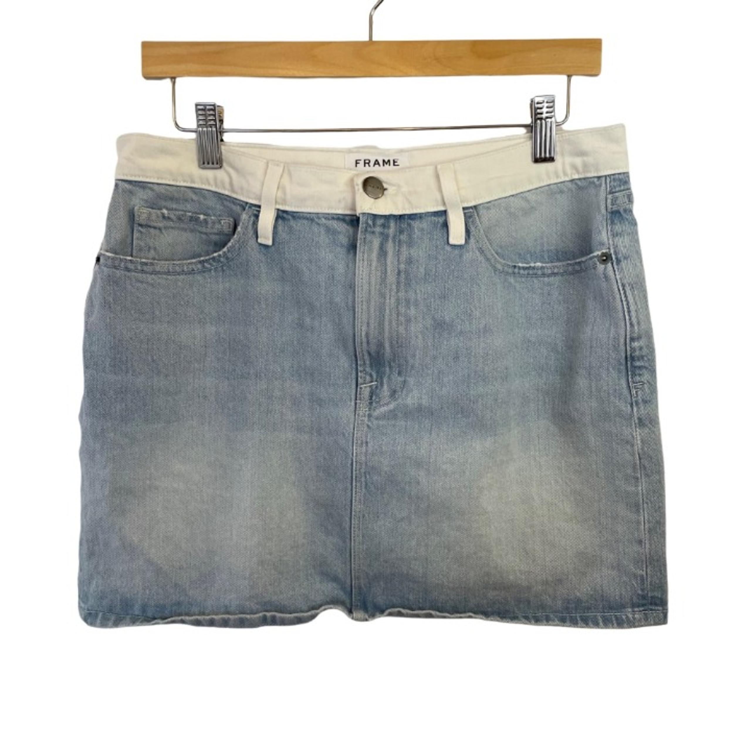 Frame Denim Womens 29 Mini Jean Skirt Light Wash White Color Blocking USA Made