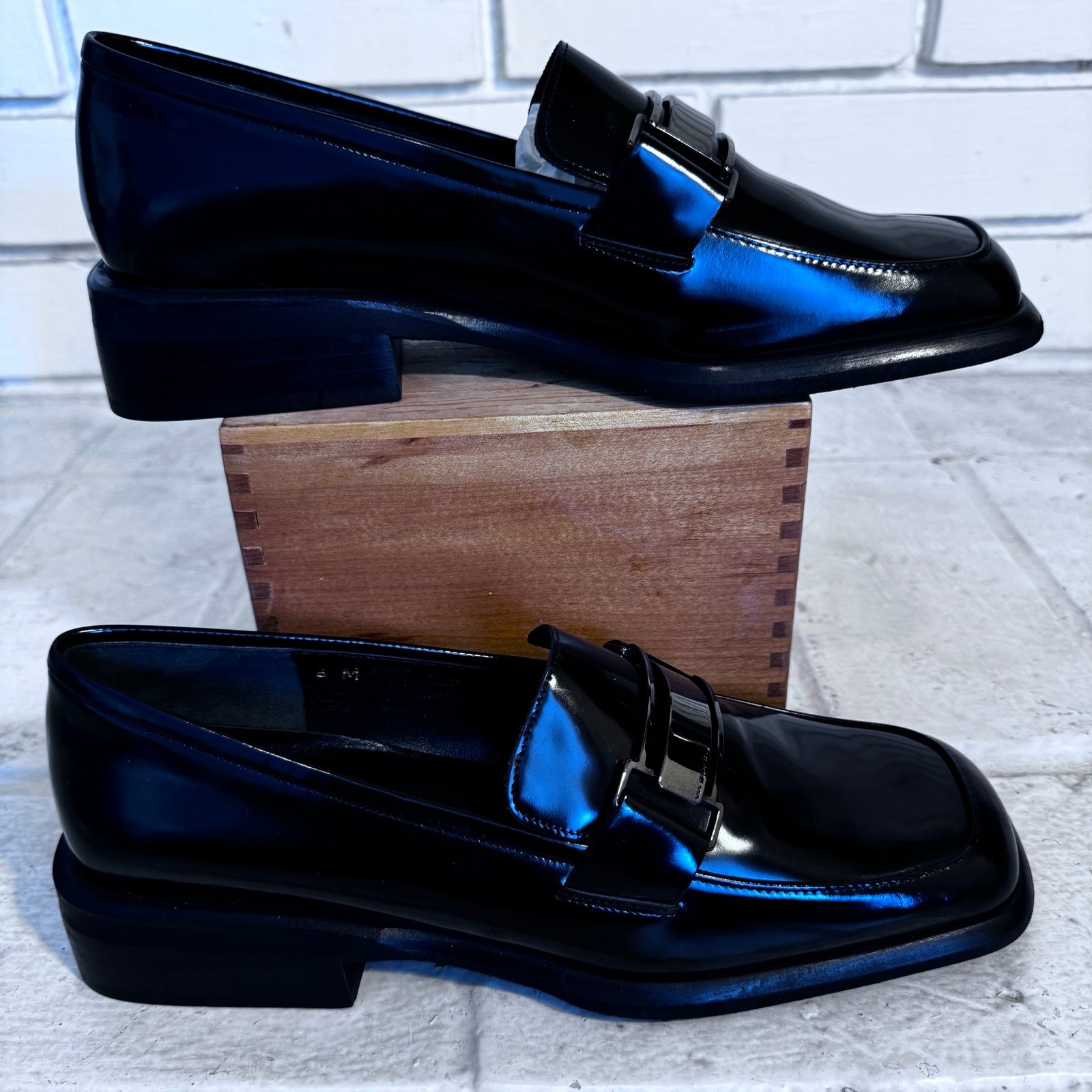Via Spiga Women's Black Leather Square Toe Slip On Loafer Made In Italy Size 6 M