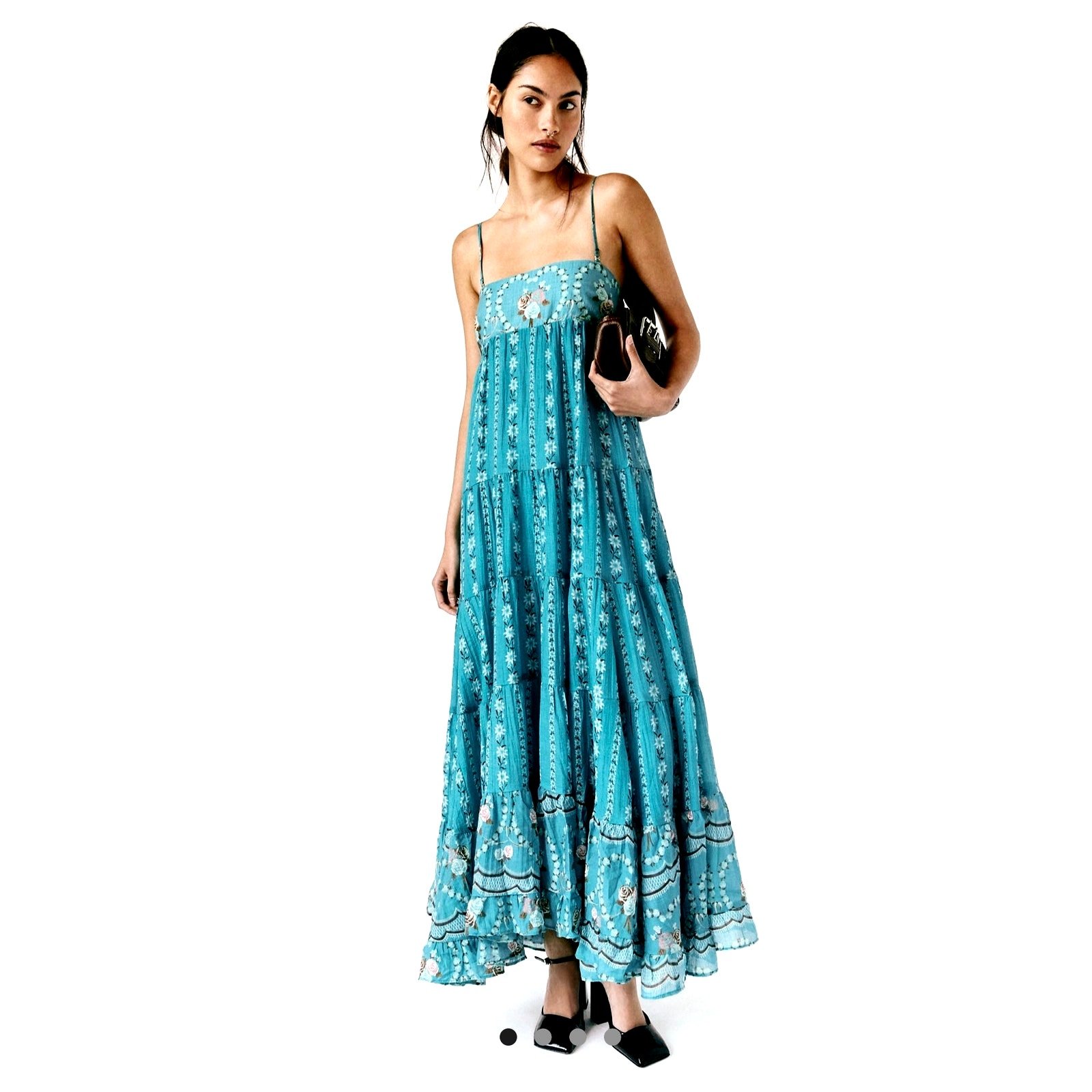 Free People Last Dance Printed Maxi Dress Teal Combo size M