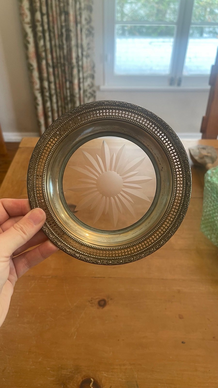 Frank M Whiting & Co Vintage Sterling Silver etched Crystal Dish 6.25inch
