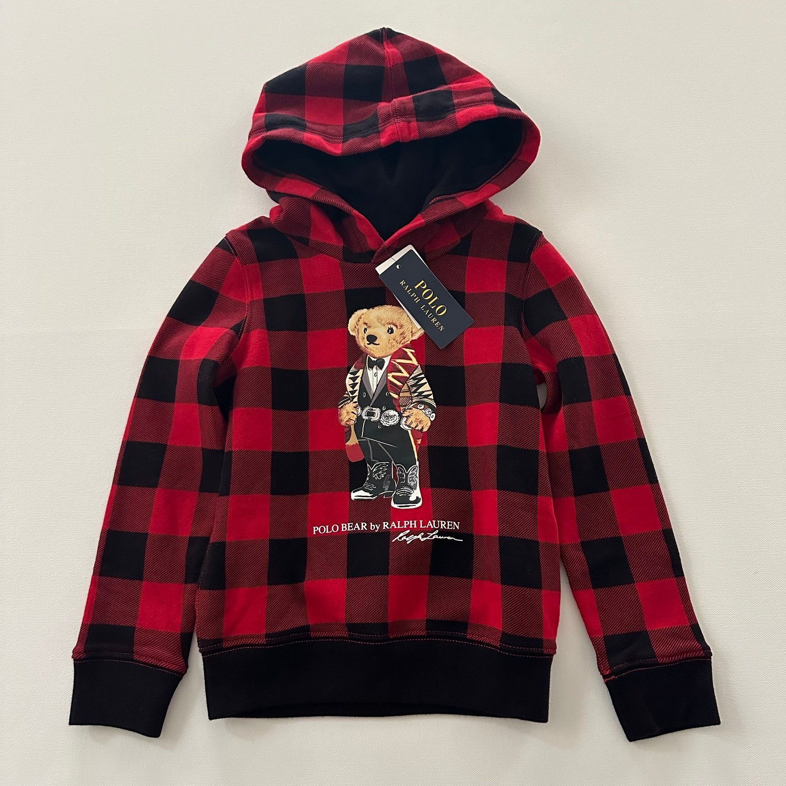 Polo Ralph Lauren Boys 6 Bear Red Plaid Hoodie Pullover Holiday Christmas NWT