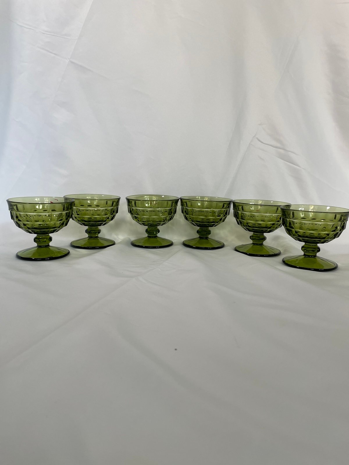 Set of six Indiana Whitehall Colony Cubist Avocado Green low footed Cups