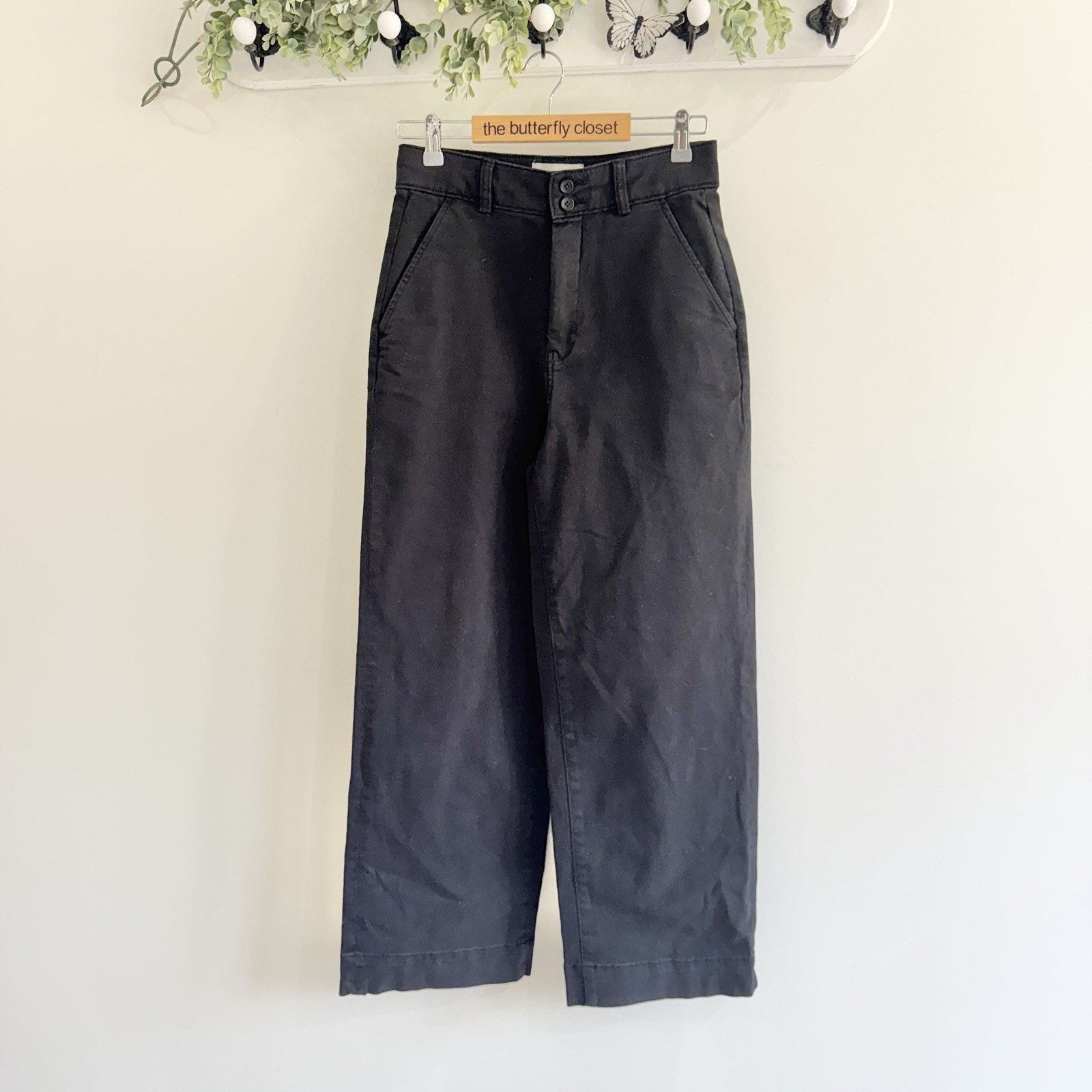 Everlane The Organic Wide Leg Pants Twill High Rise Black Size 6 Baggy High Rise