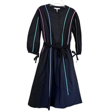 Maje Roy Black With Multicolor Piping Cotton Canvas Dress Size 3/US 8