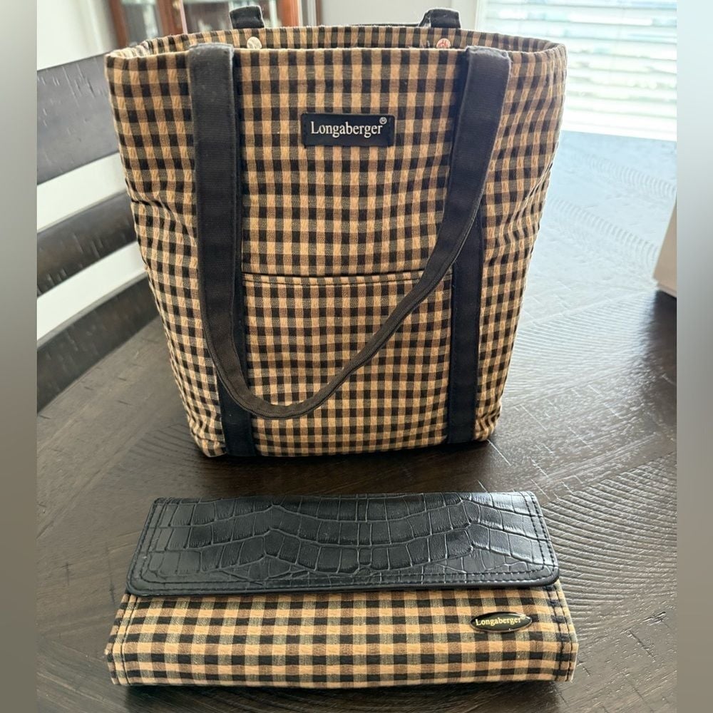 Longaberger Homestead Tote Small Plaid Bag Cabin Black Tan