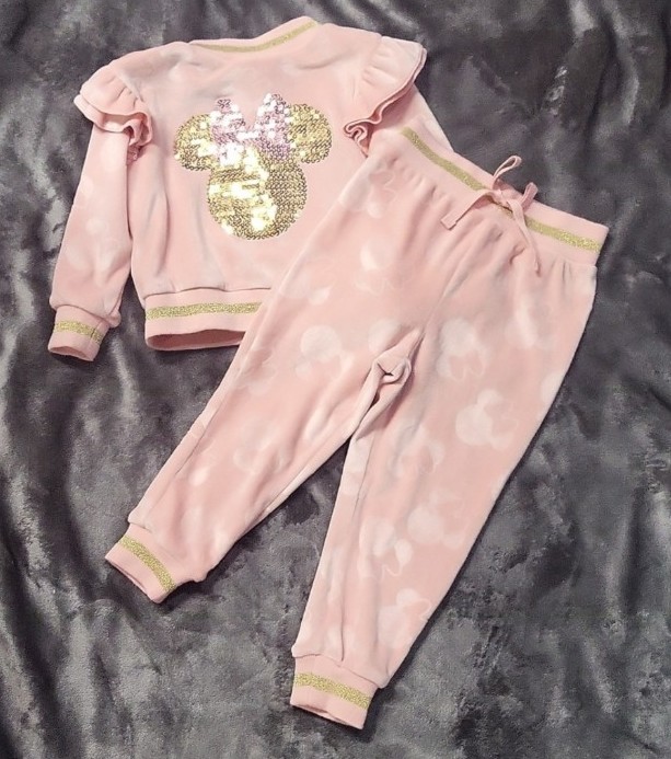 Disney Minnie Mouse baby girl 18M velour tracksuit jumpsuit pants jacket sequins