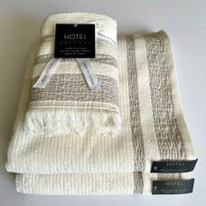 Hotel Balfour Bath Towel Set - CRMLTBG - 4 Piece Set - Cream & Heather Taupe