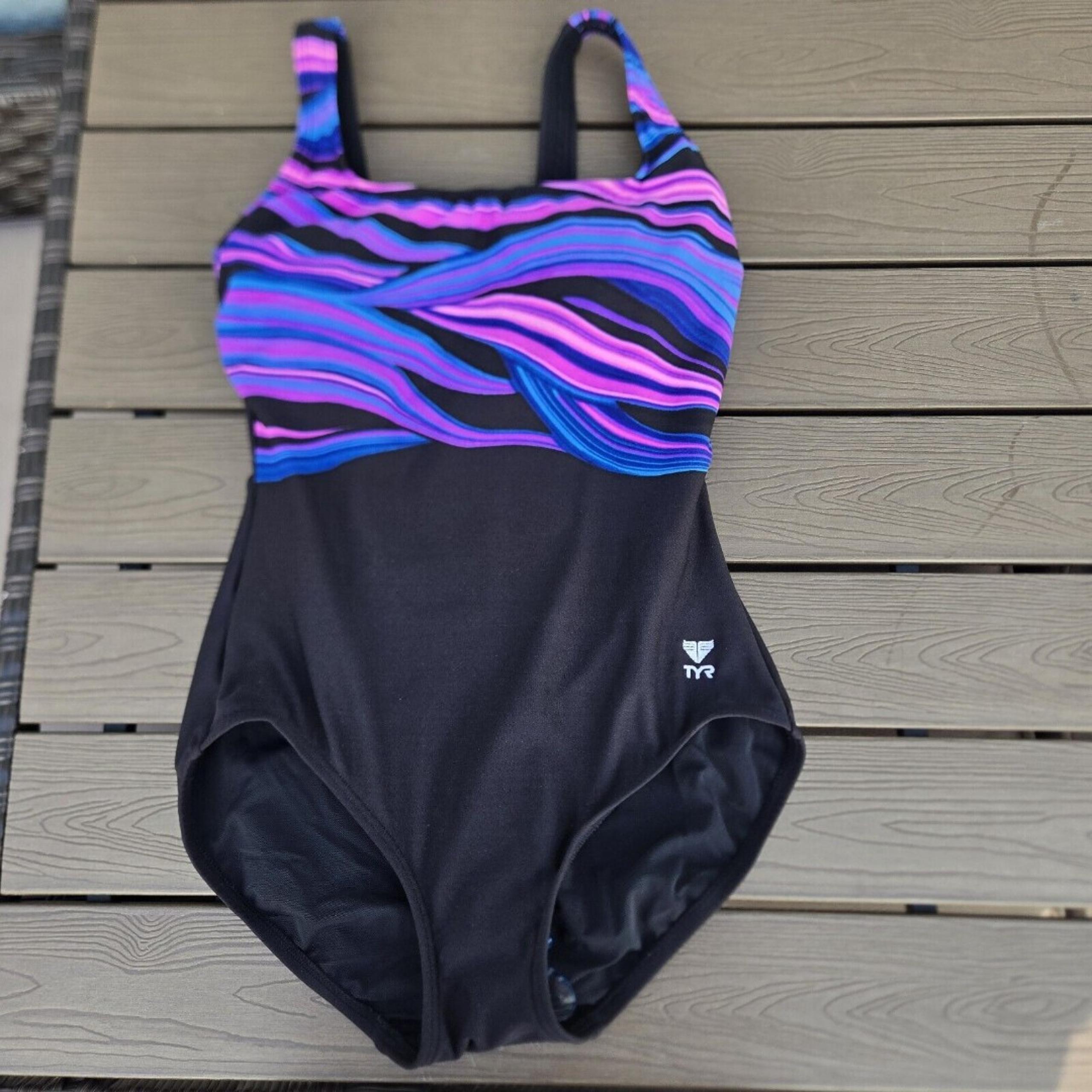 TYR Durafast Women Wave ControlFit 1pc SwimSuit Black/purple Sz 8 New Sample