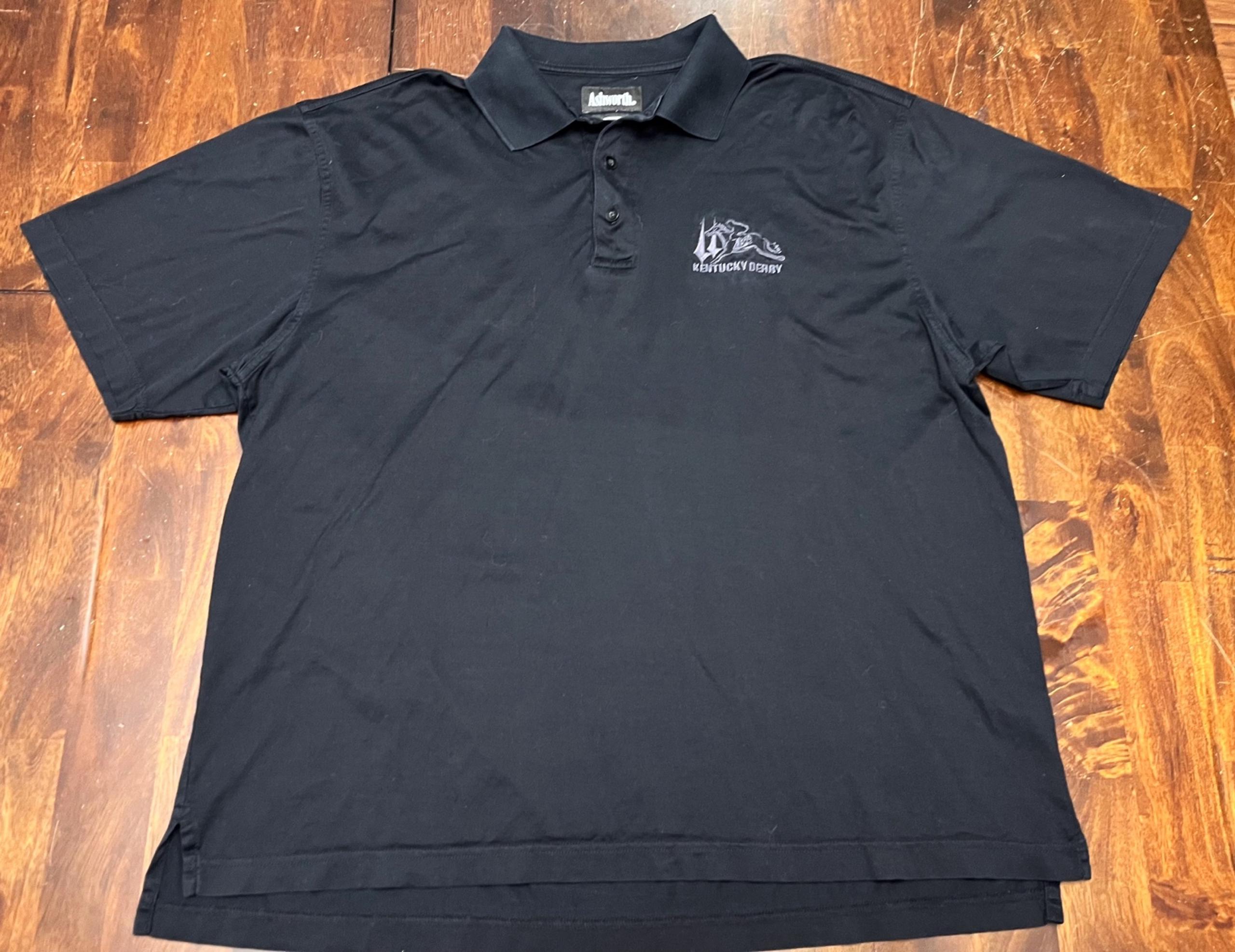 Kentucky Derby Embroidered Black Polo Shirt by Ashworth Men’s Size Large