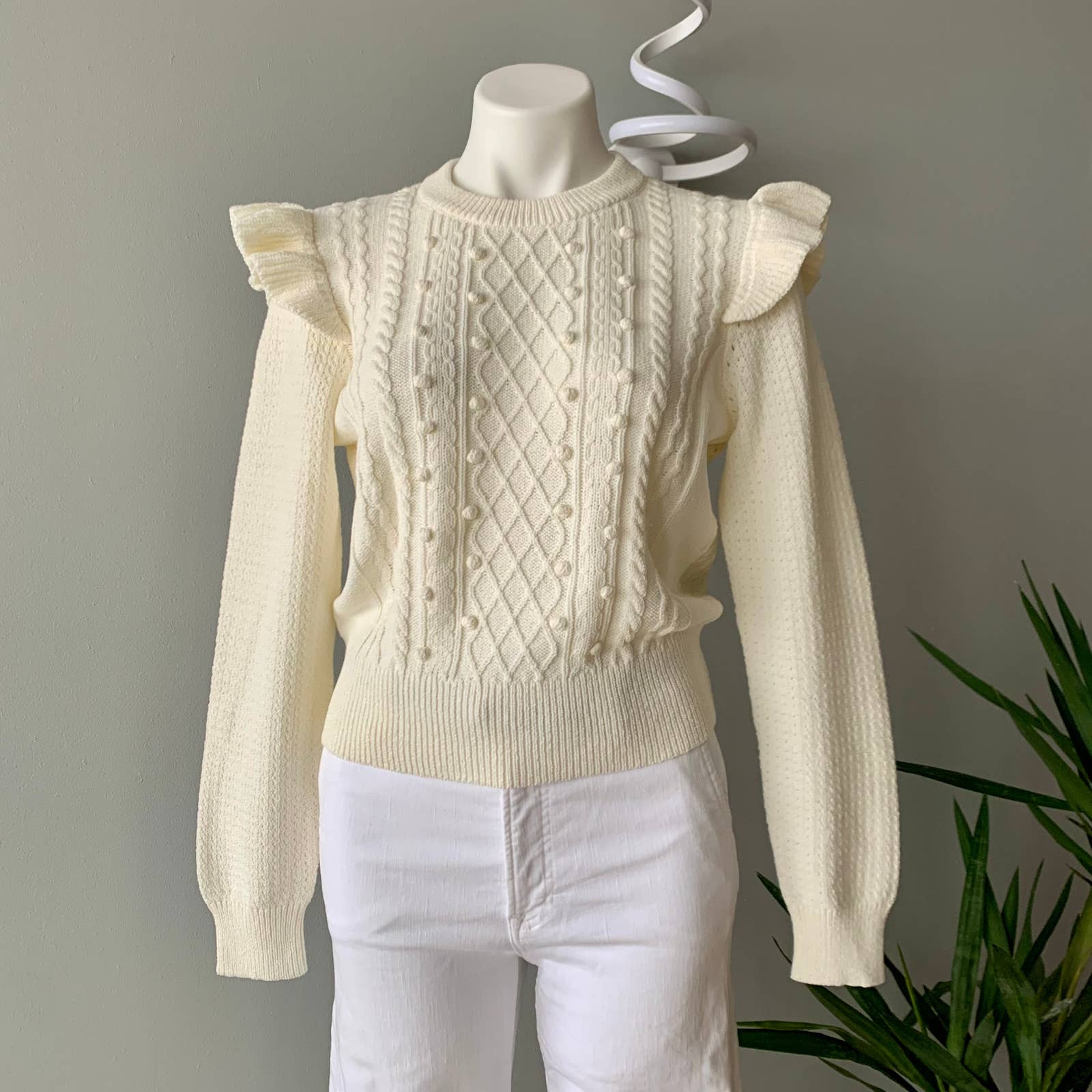 Veronica outlets Beard Ruffle Cable Knit Sweater