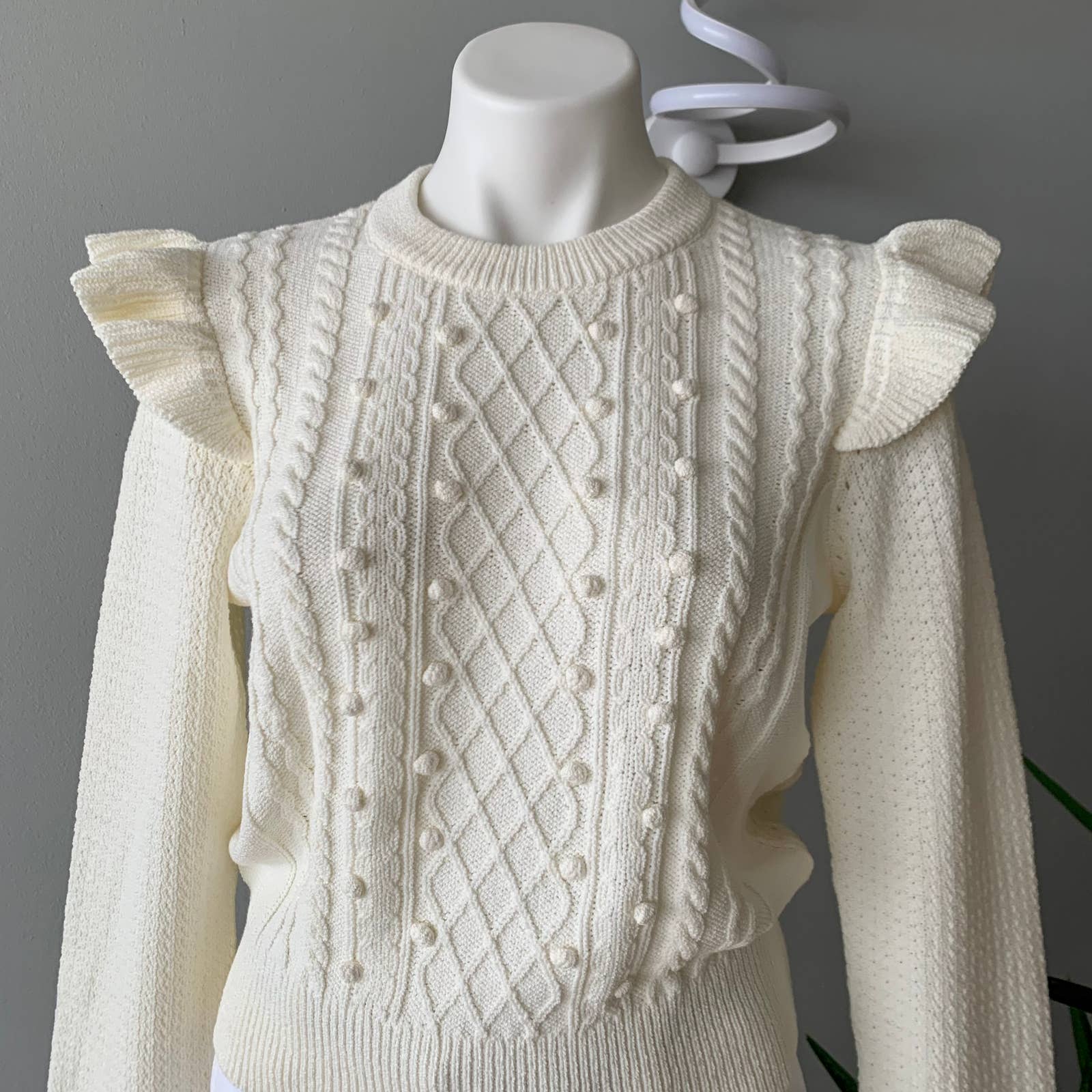 Veronica outlets Beard Ruffle Cable Knit Sweater