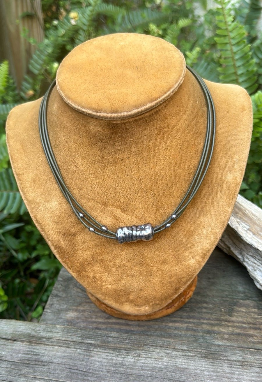 Silpada Leather Necklace with Sterling Silver Beads