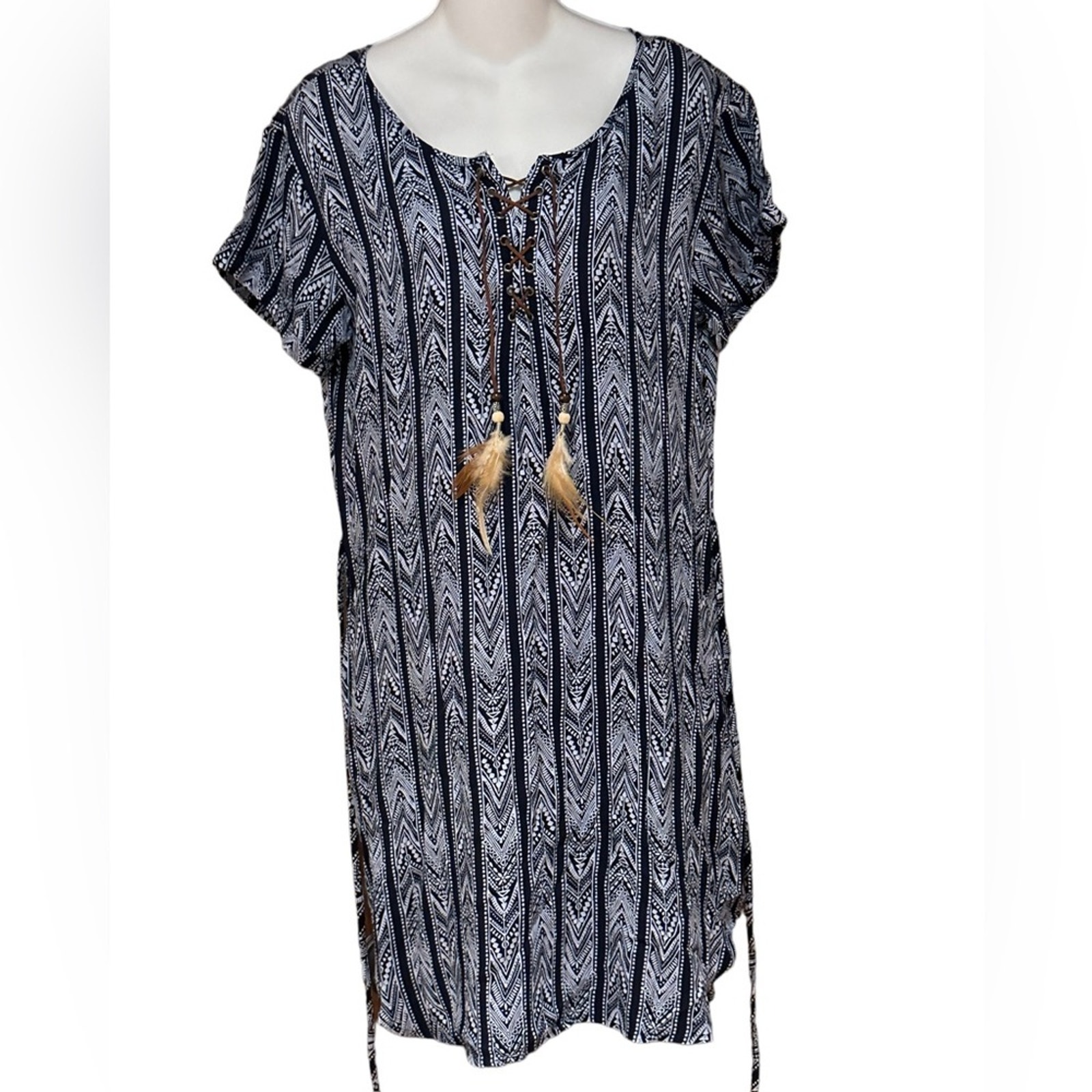 Ariat Womens Size Small Navy Printed Dress with Rawhide Ties Pockets & Tie Waist