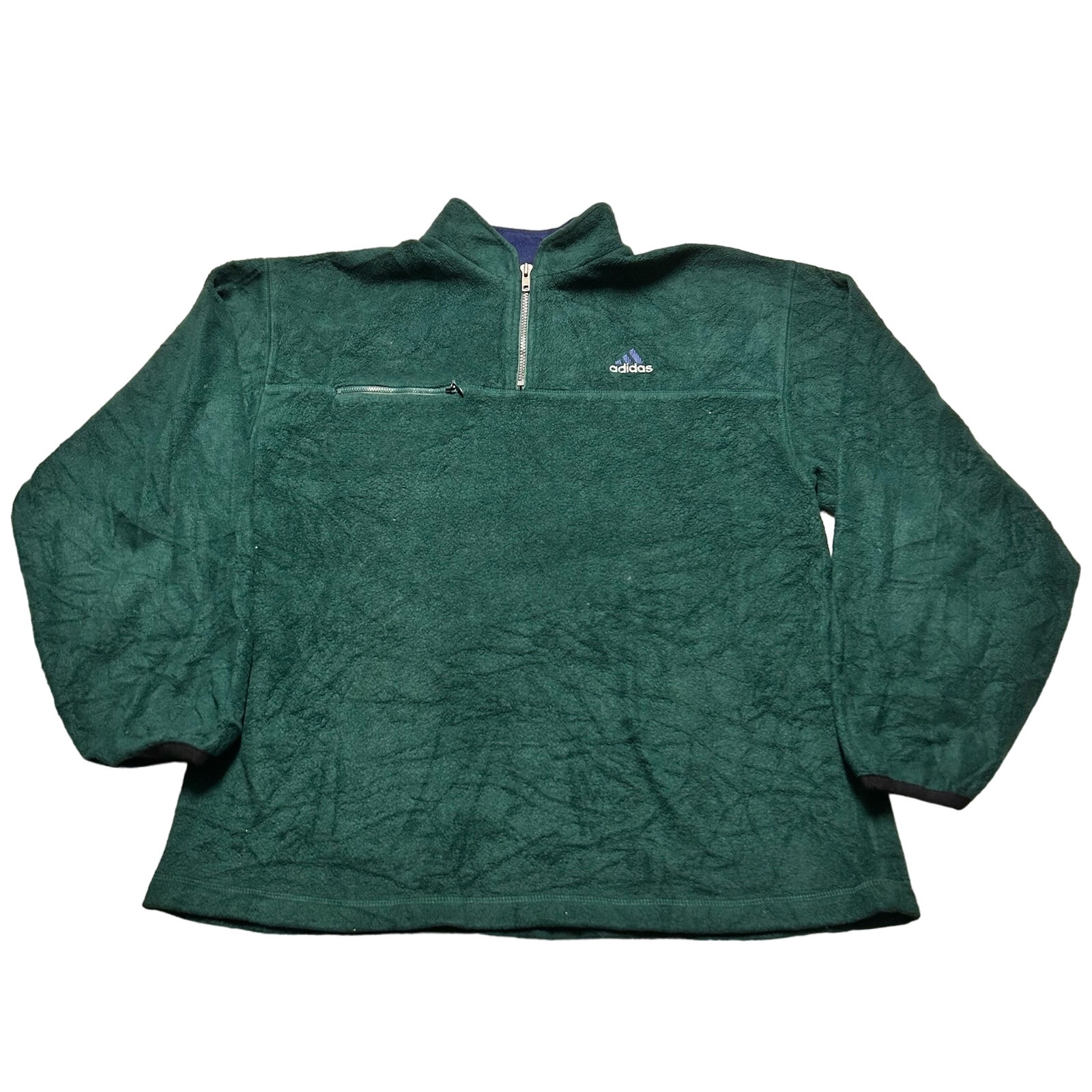 Vintage Forest Green Fleece Adidas Quarter Zip Men's Medium