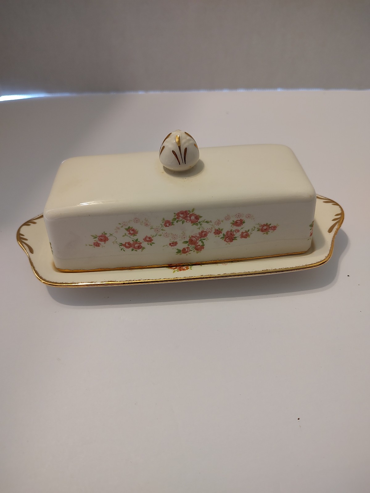 Florence By Pope Gosser China  Butter Dish Pink Floral Rose w/ Gold Trim