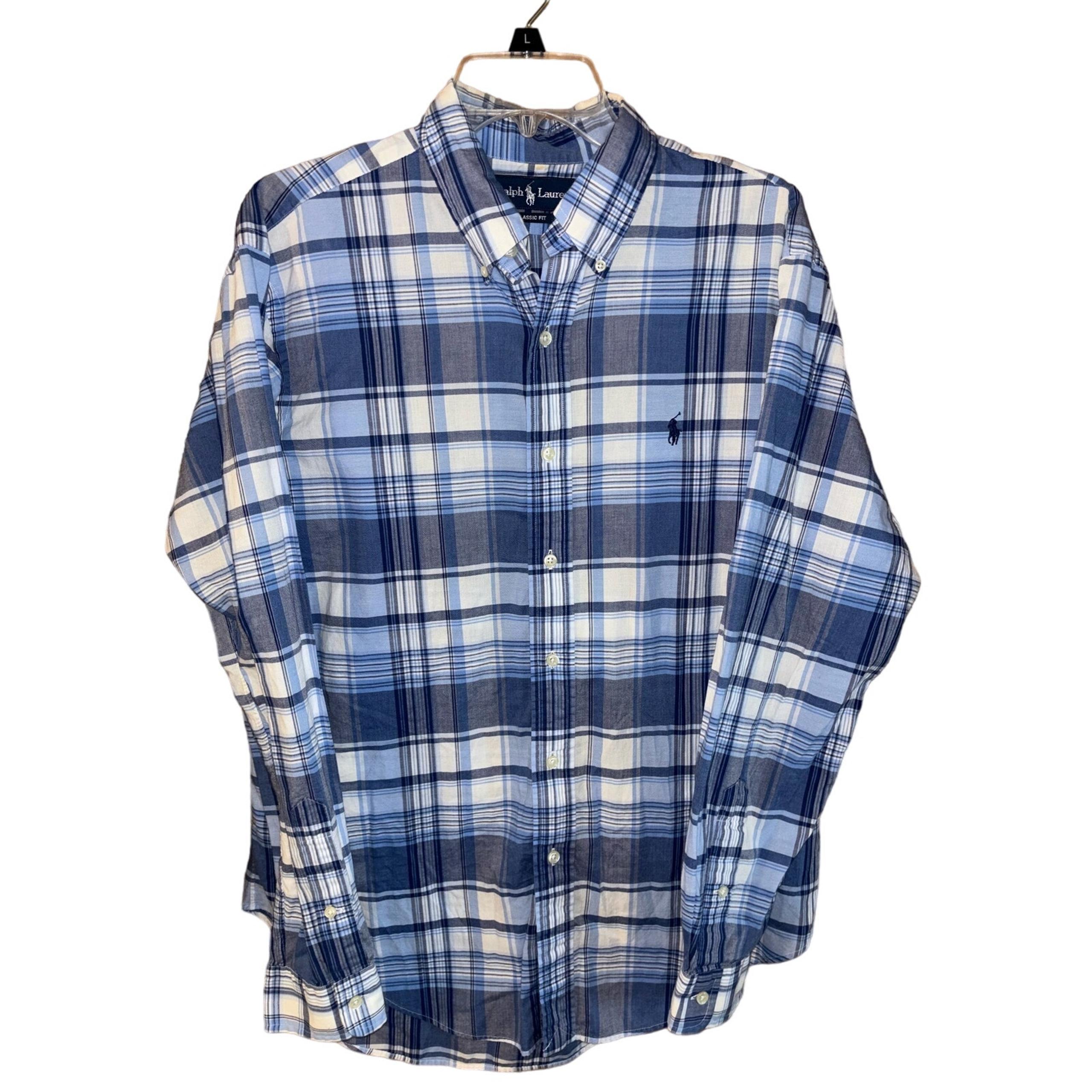 Ralph Lauren men’s blue plaid long-sleeved classic fit button-front shirt (L)