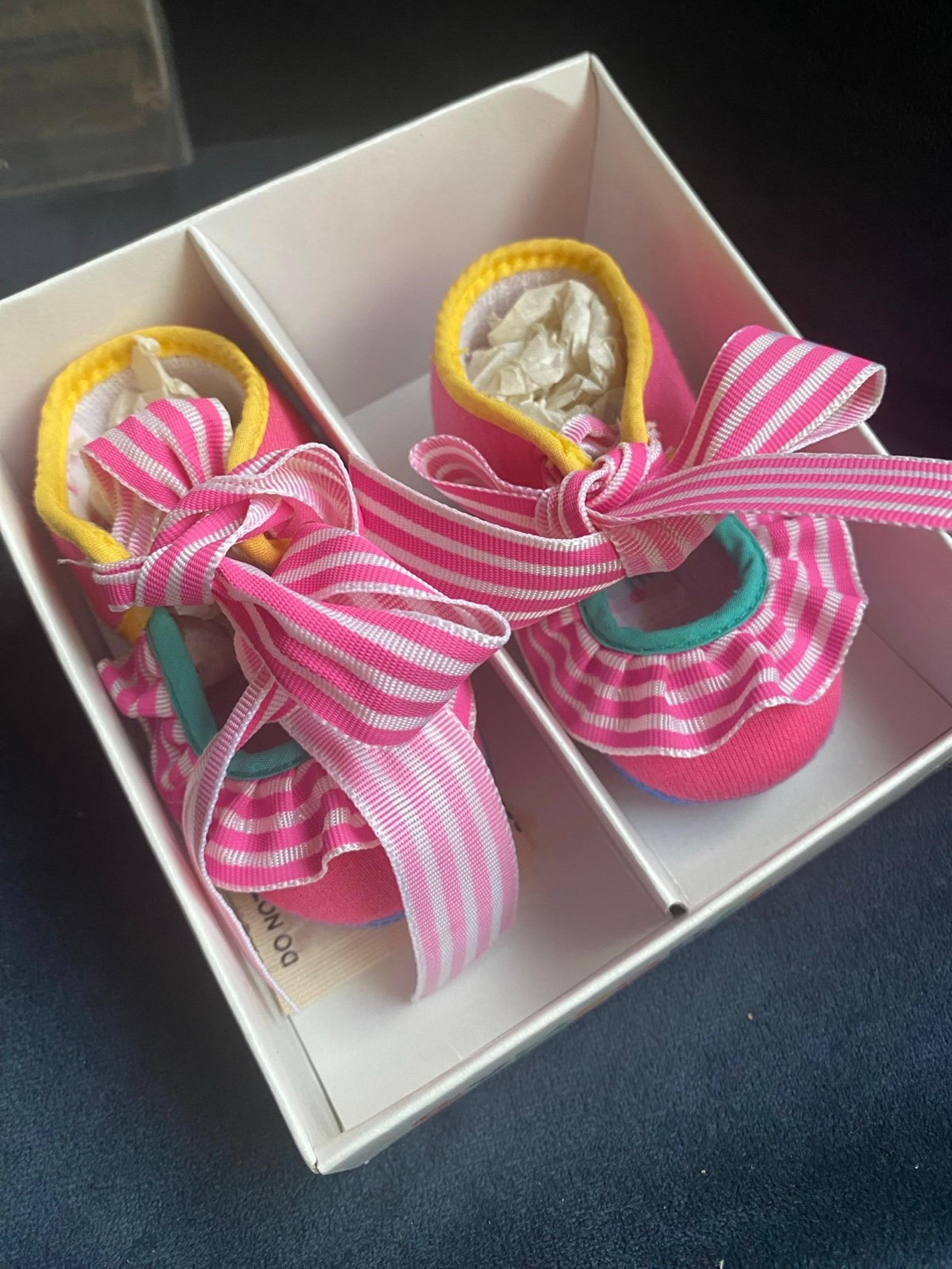 VTG Retro 1992 GYMBOREE Soft Sole Cotton Baby Crib Shoes Pink Stripe NEW IN BOX!