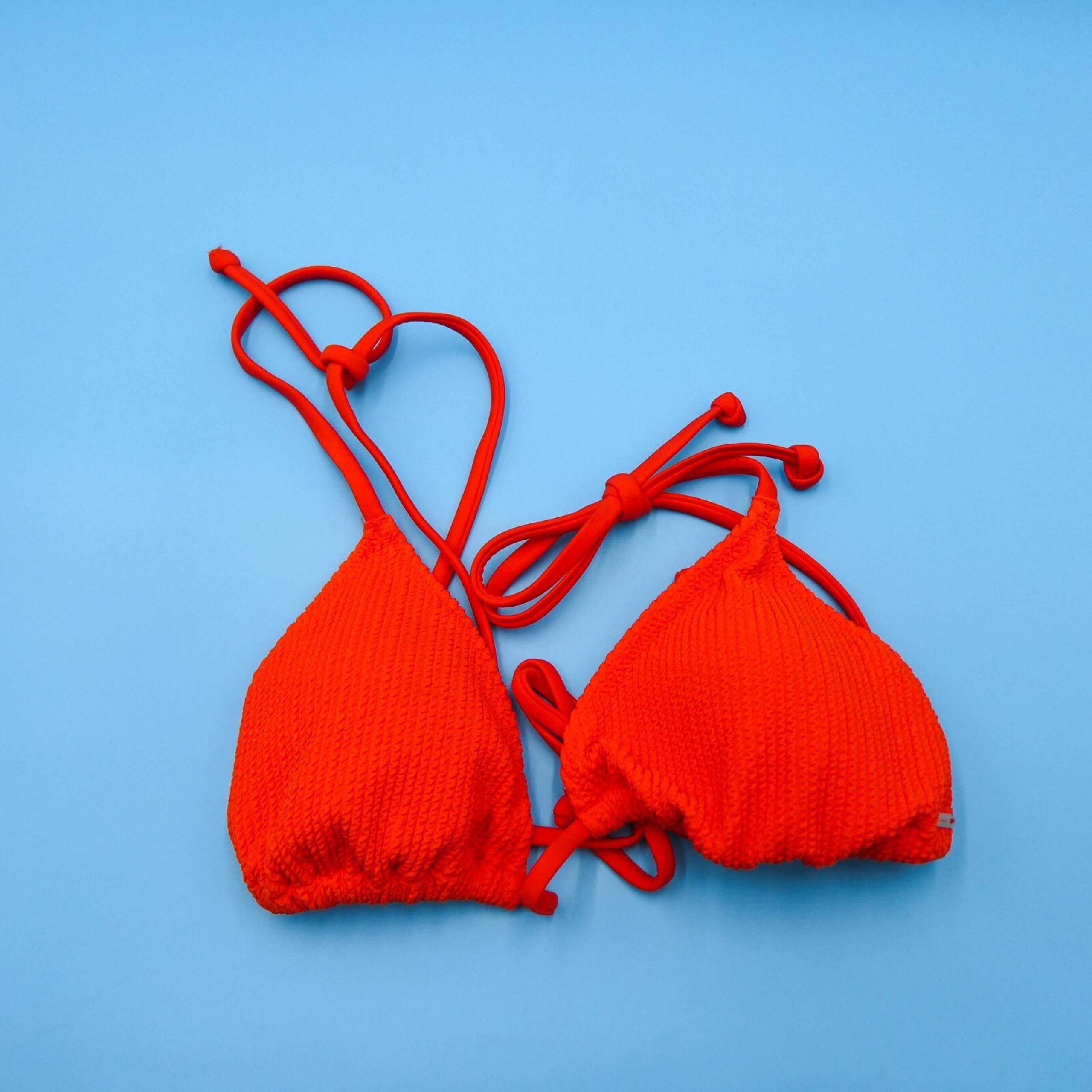 Victorias Secret Orange Large Ribbed Padded Triangle Plunge Bikini Top Swimsuit