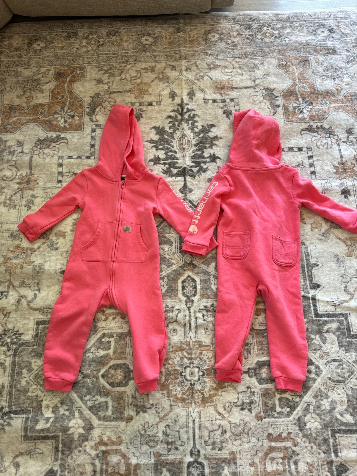 TWINS Carhartt Baby Girls' Long Sleeve Zip Front Hooded Coverall