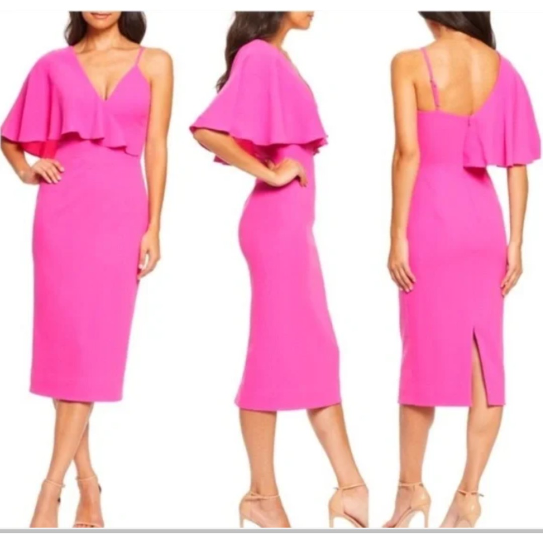 Dress The Population Beth Midi Dress Bright Fuchsia S