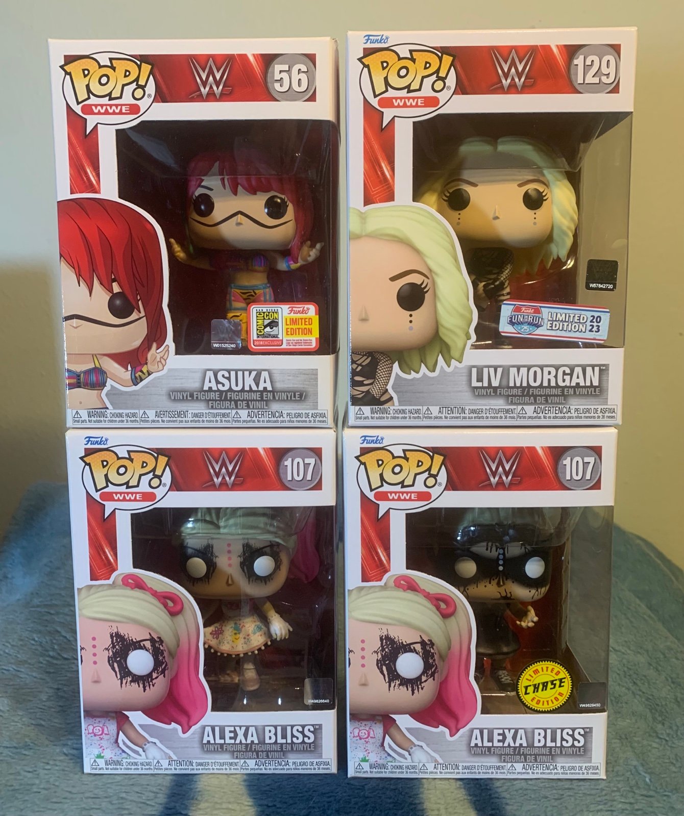 Funko Pop WWE lot Asuka Con Sticker, Liv Morgan, & Alexa Bliss Chase bundle