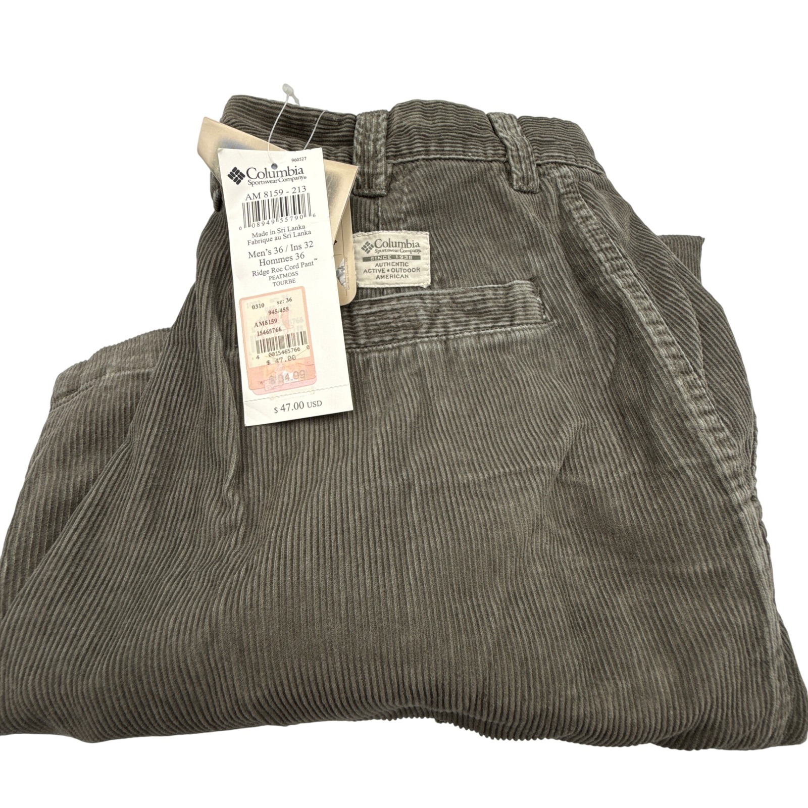 Columbia Ridge Roc Corduroy Pants Mens 36X32 Peatmoss Brown NWT