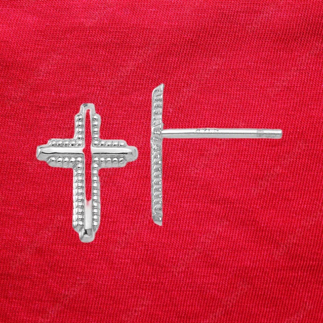 14K White Gold Polished Cross Post Earrings