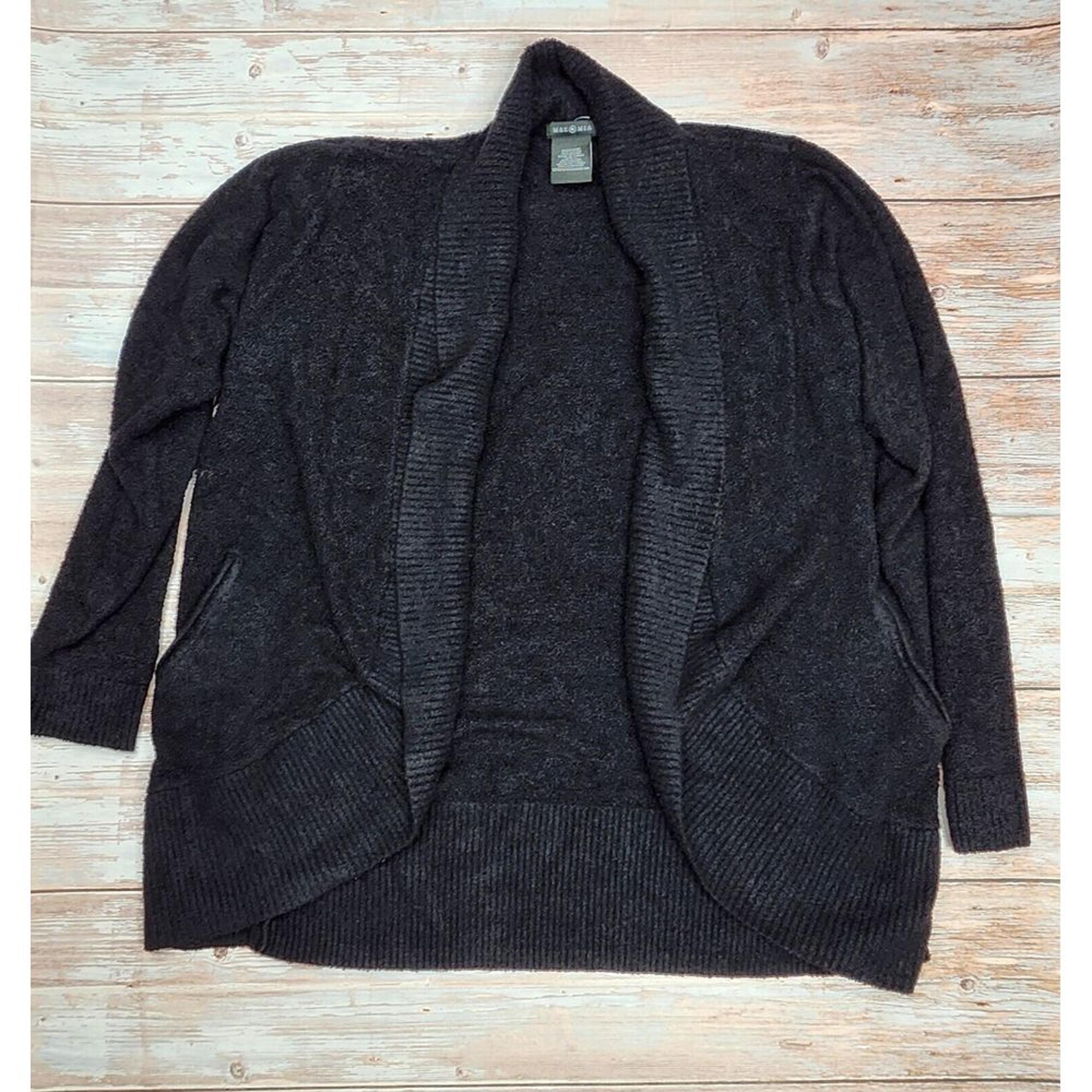 Max & Mia Women's Black Open Front Cardigan with Pockets Soft Cozy Lounge Size L