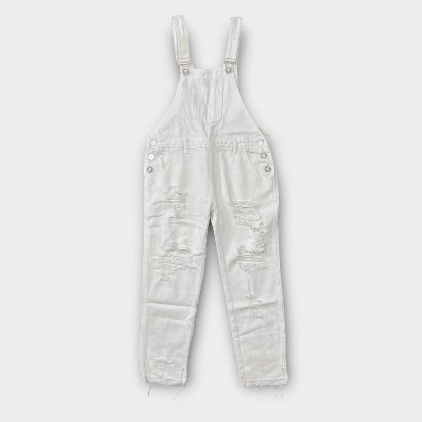ONE by One Teaspoon Distressed White Denim Overalls