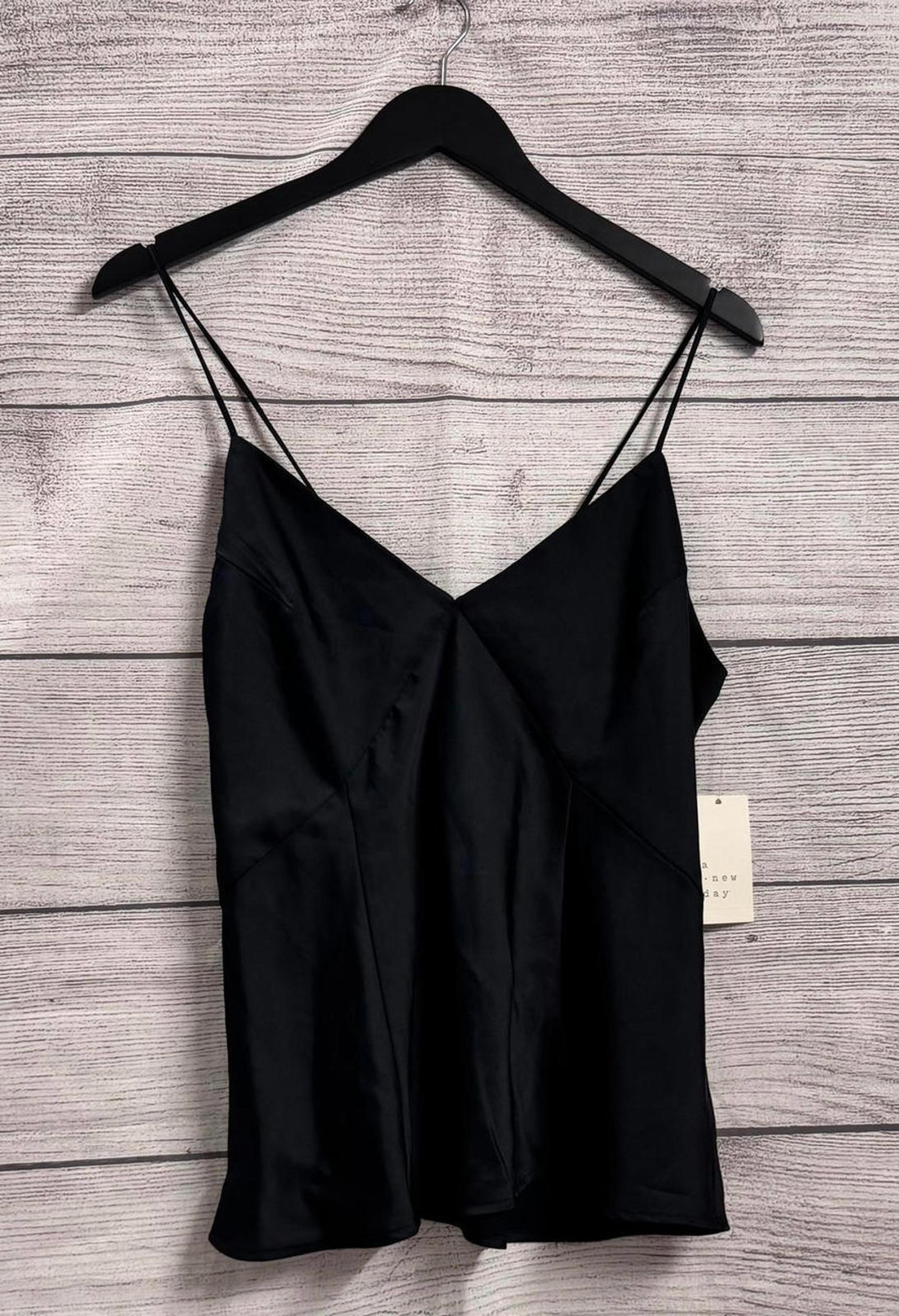 A New Day Black Satin Blouse Women Size Medium