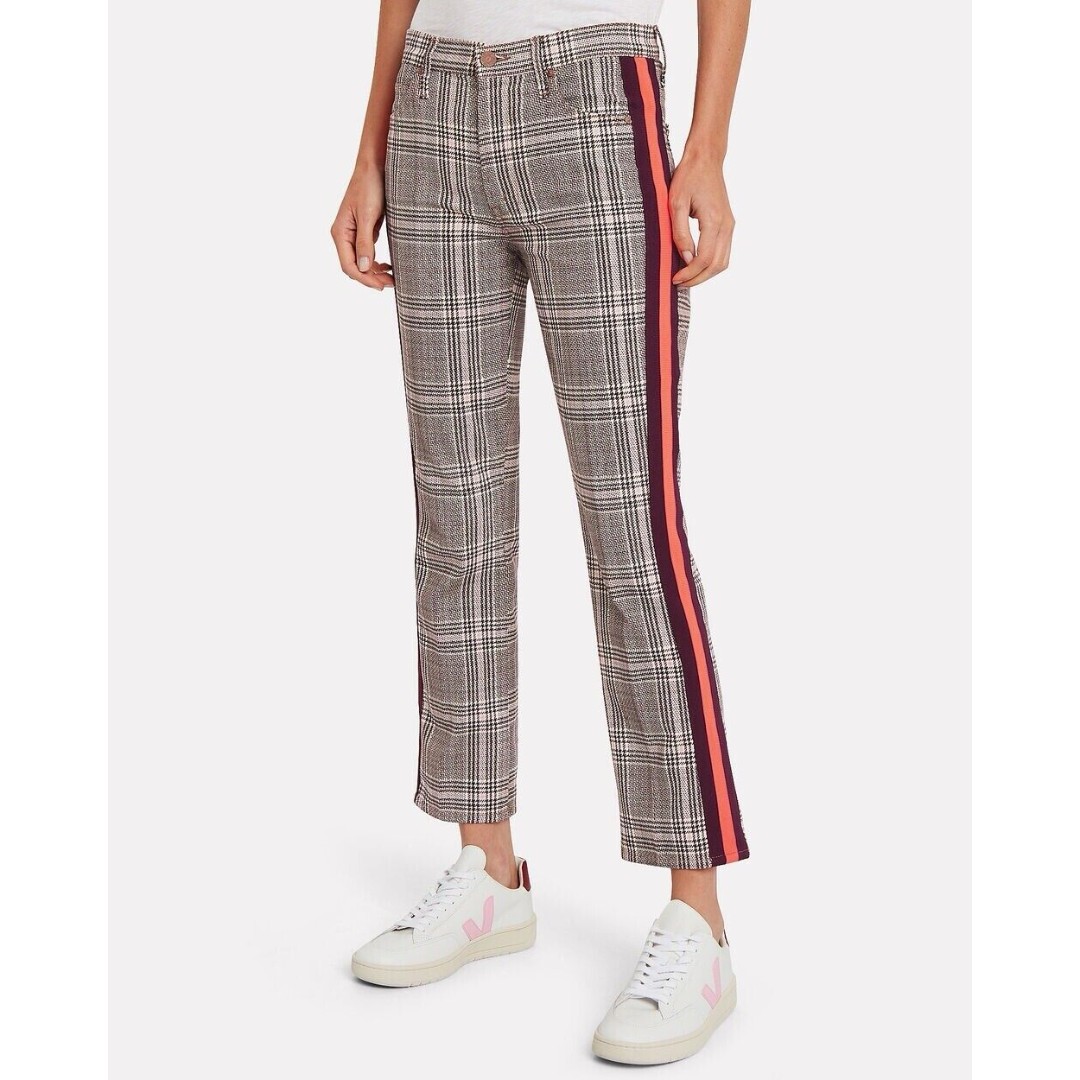 MOTHER Womens Size 26 Insider Plaid Kick Flare Cropped Pants EUC Plum Pink Brown
