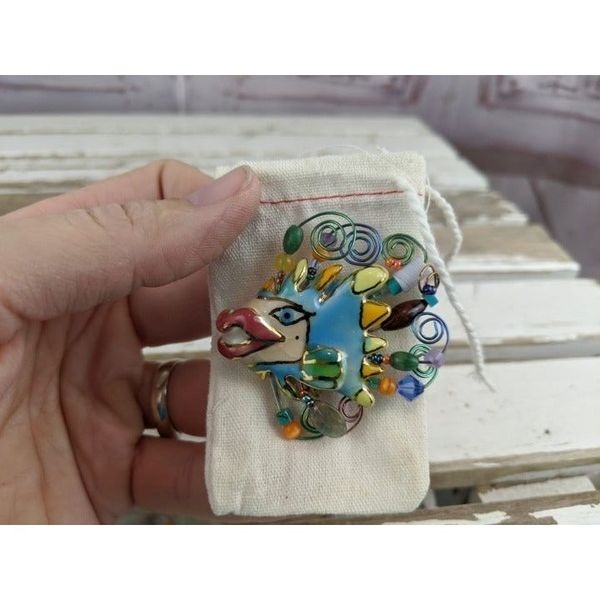 Laura Stamper artist brooch pin fish mix