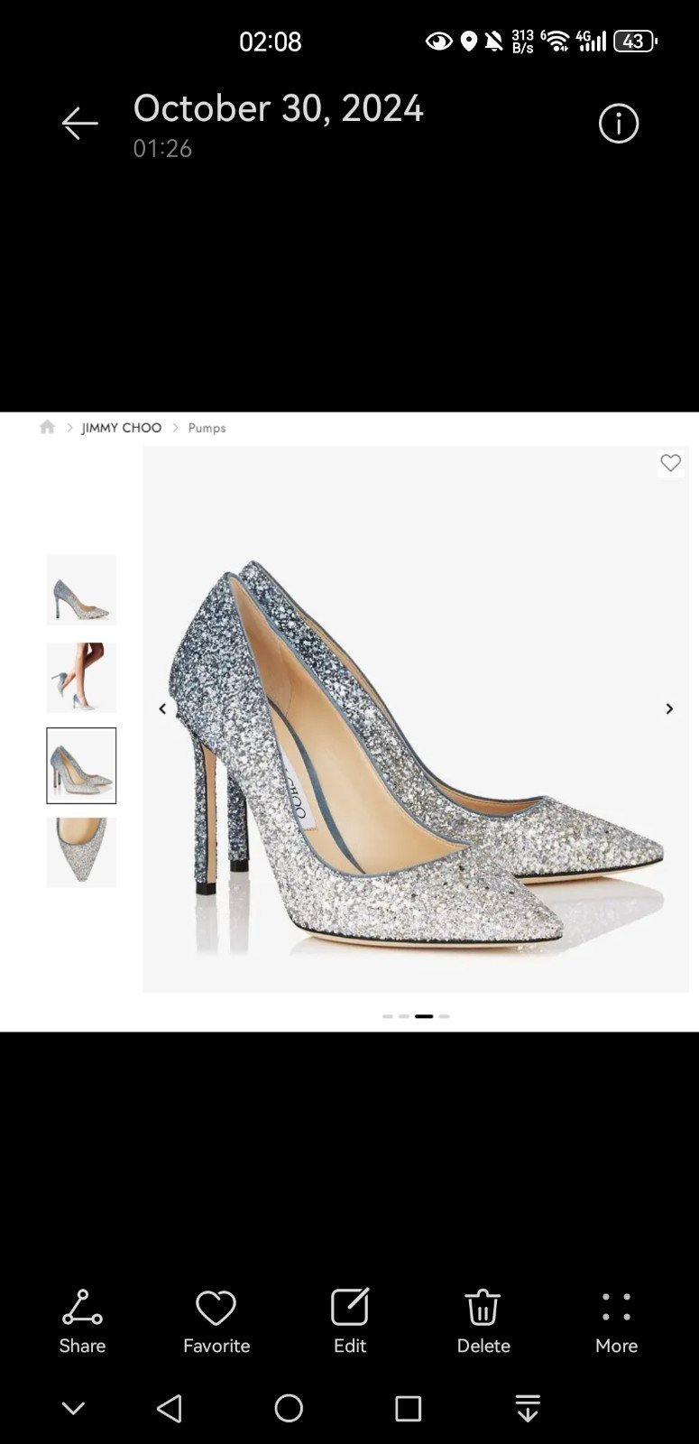 Jimmy Choo Romy 85 Fireball Glitter Silver Dusk Blue pump heels. Like new