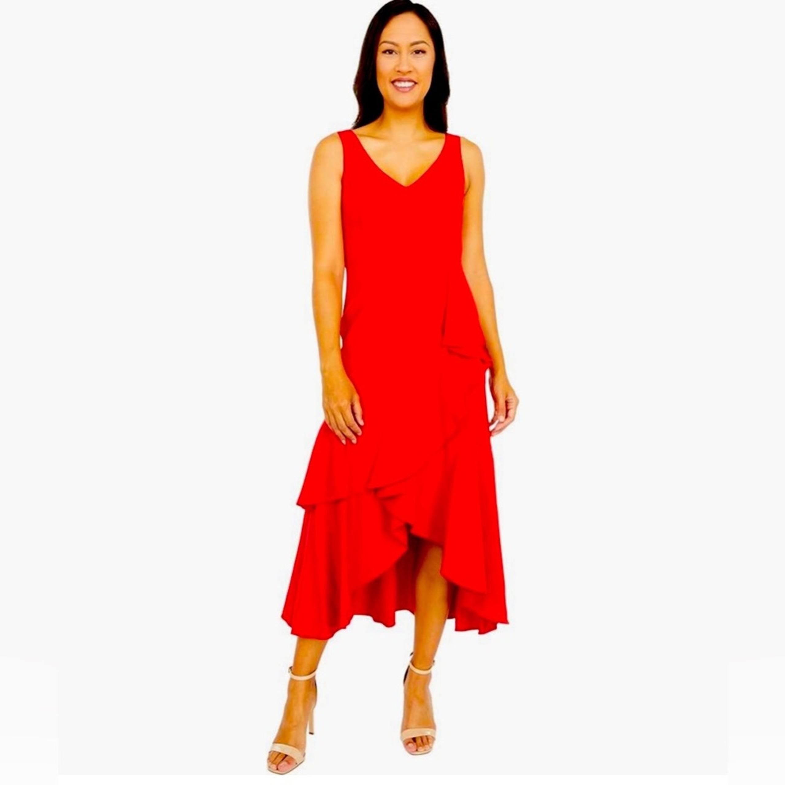 TAYLOR Women’s Sleeveless Formal Gala Ruffle Trim Chiffon Maxi Dress - Size 8