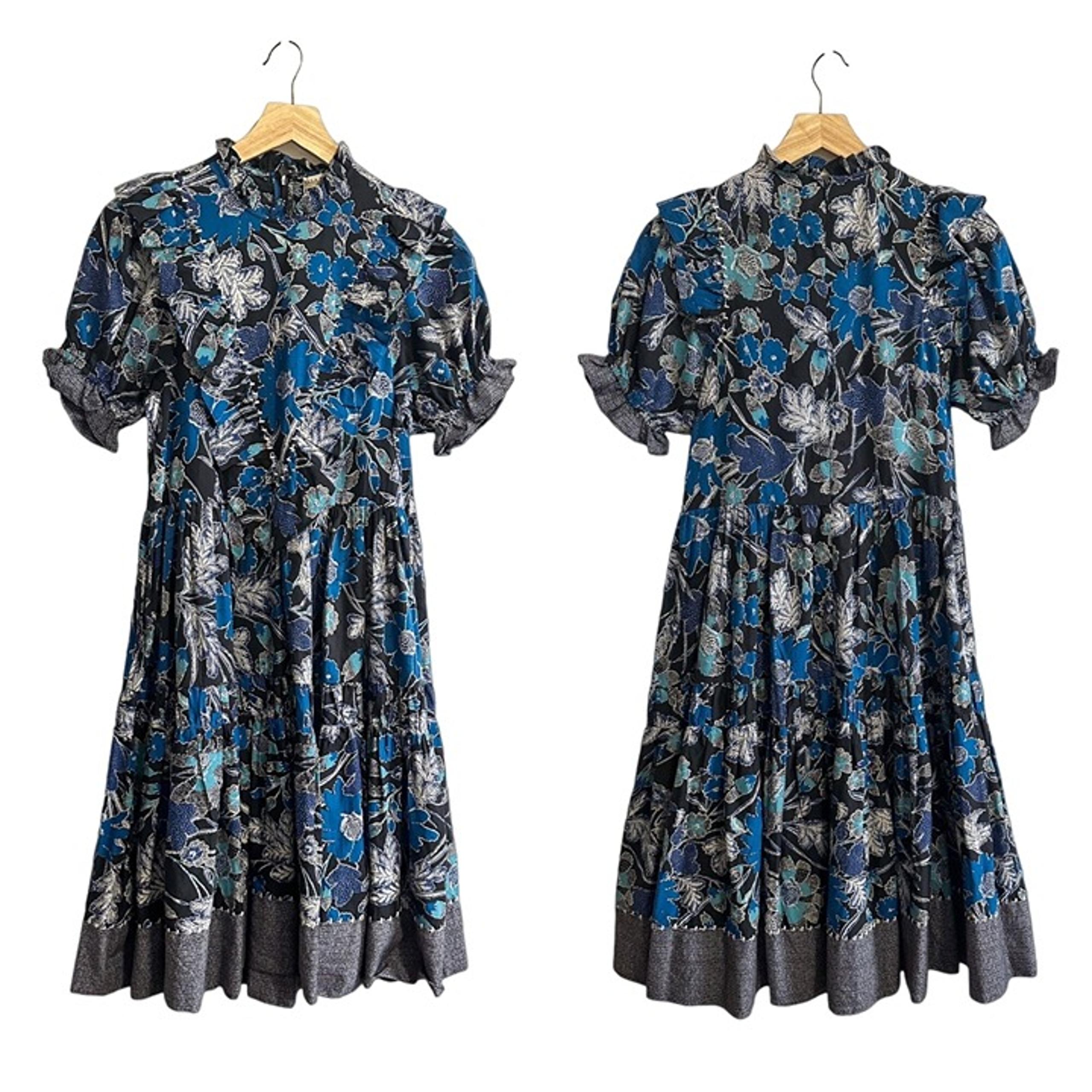 Ulla Johnson Roberta Ruffled Printed Cotton-Blend Dress, Lapiz,  Size 0, New wit