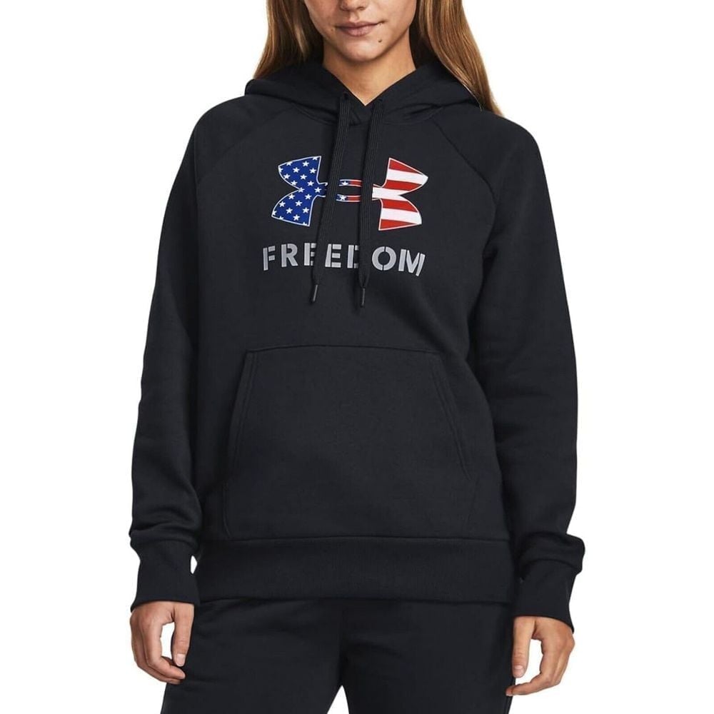 Under Armour UA Freedom Logo Fav Hoodie Sweatshirt Womens L Black USA Flag