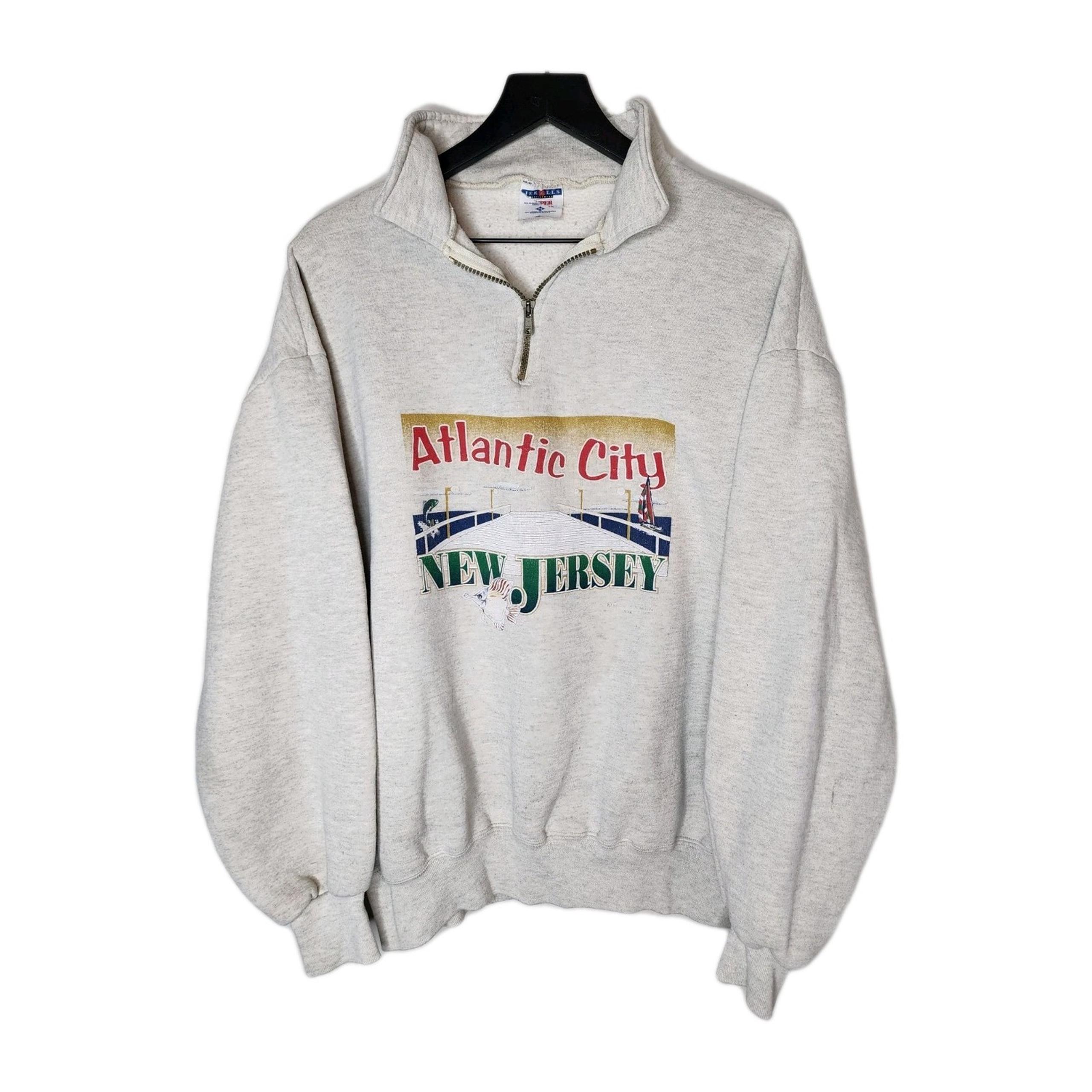 Vintage Atlantic City New Jersey 1/4 Zip Pullover Sweatshirt Size XL Ocean Pier