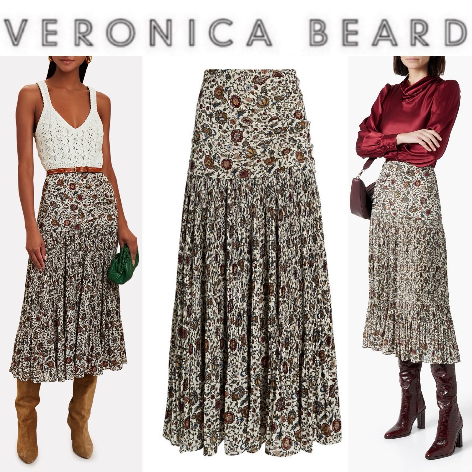 VERONICA BEARD Levine Pleated Floral Midi Skirt sz 2 NWT 448
