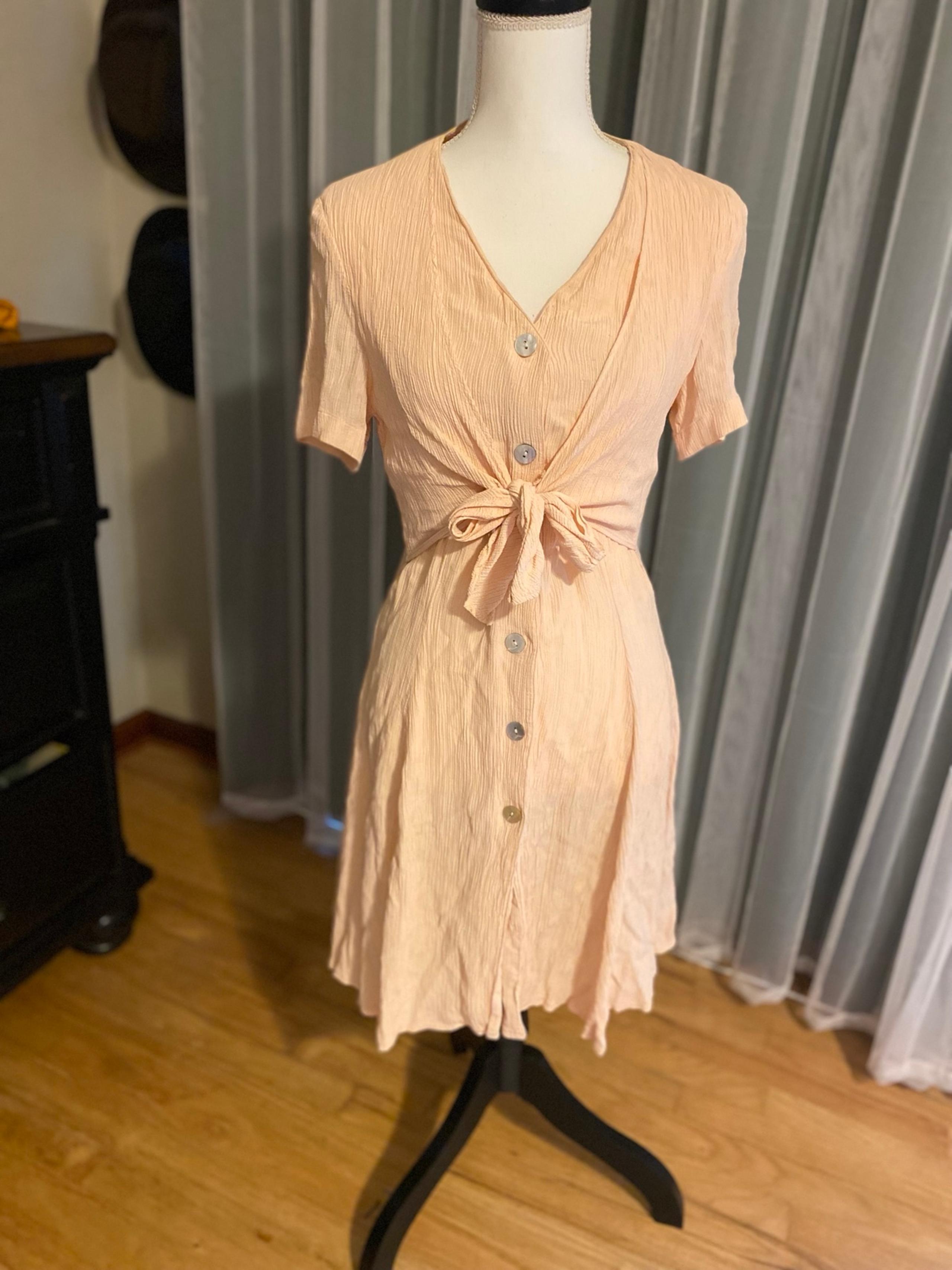 Vintage 90’s peachy pink tie front Cottagecore mini dress