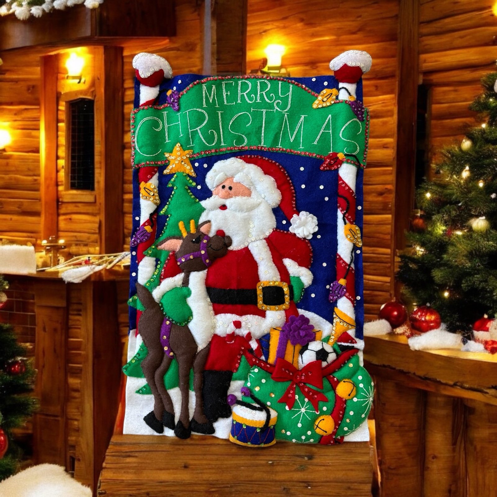 Vintage Dimensions “Merry Christmas” Felt Banner Kit #8106 COMPLETED Handmade