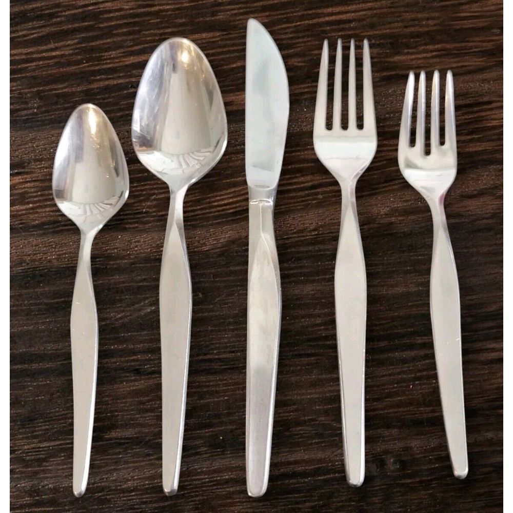 Noritake LINDEN 5 Pc Place Setting Set Stainless Steel Flatware 18/8 Satin MCM