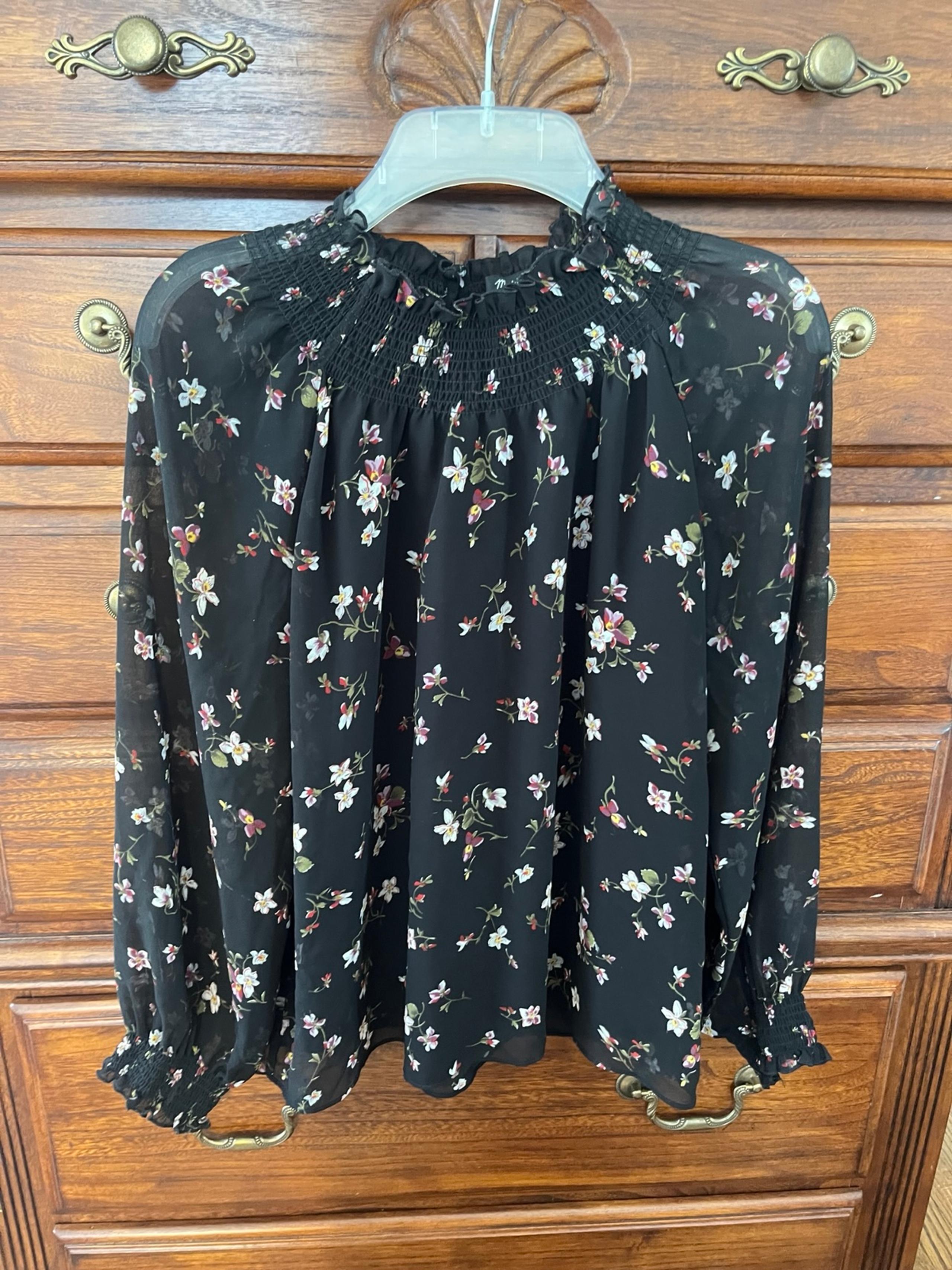 Madewell Smocked Mockneck Floral Top in Backyard Blooms